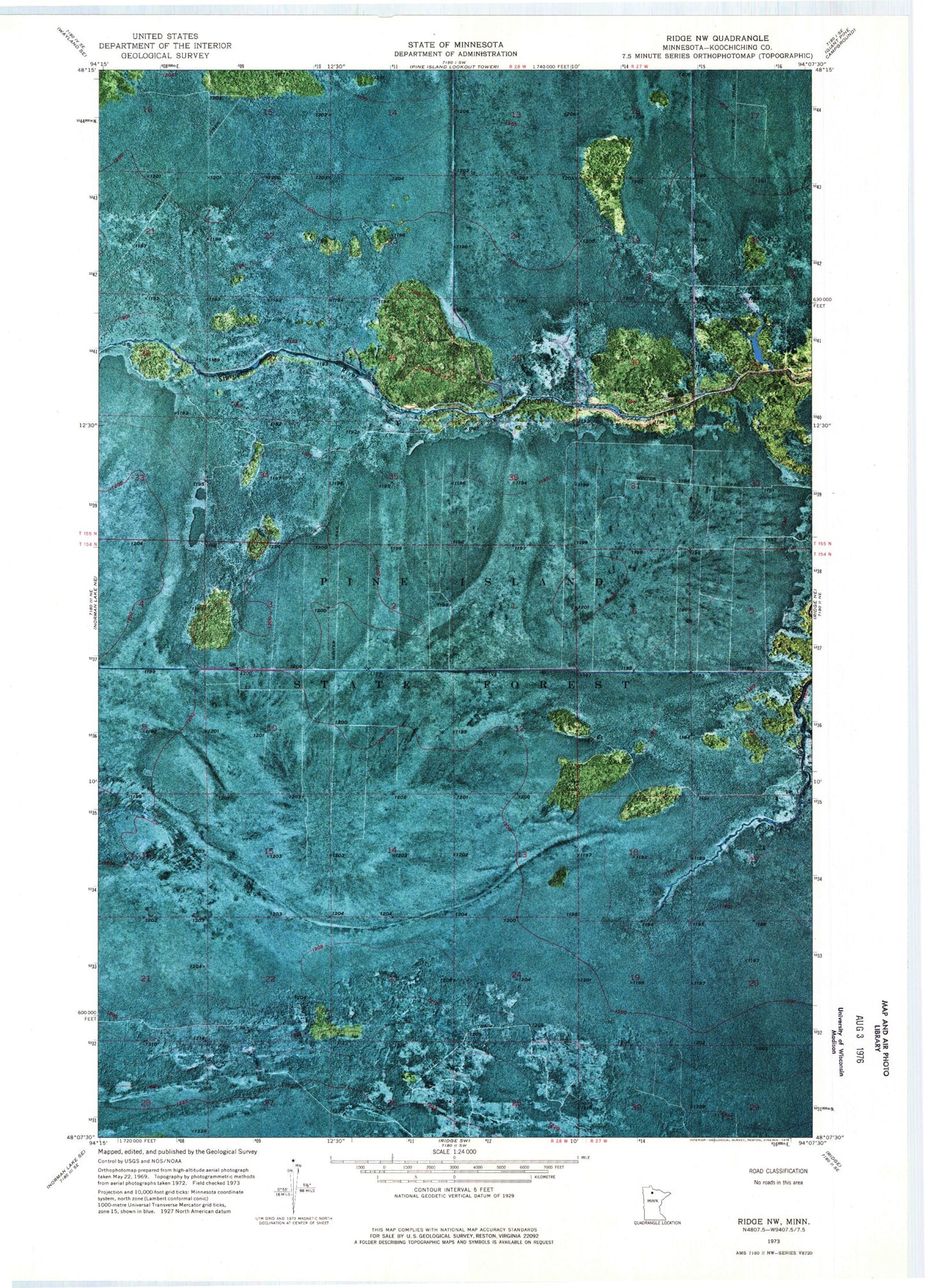 Classic USGS Ridge NW Minnesota 7.5'x7.5' Topo Map Image