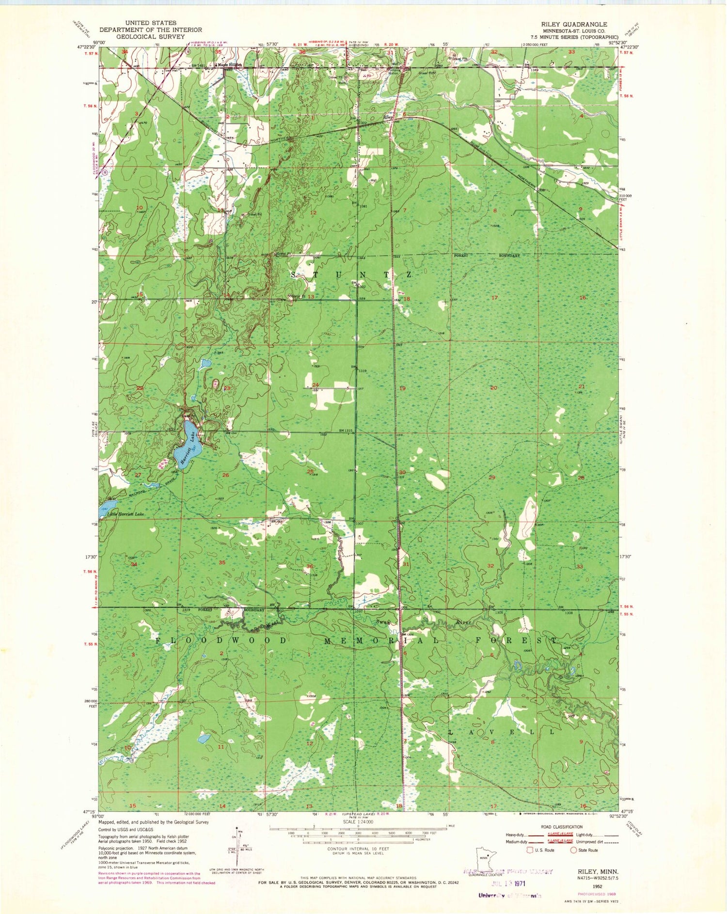 Classic USGS Riley Minnesota 7.5'x7.5' Topo Map Image
