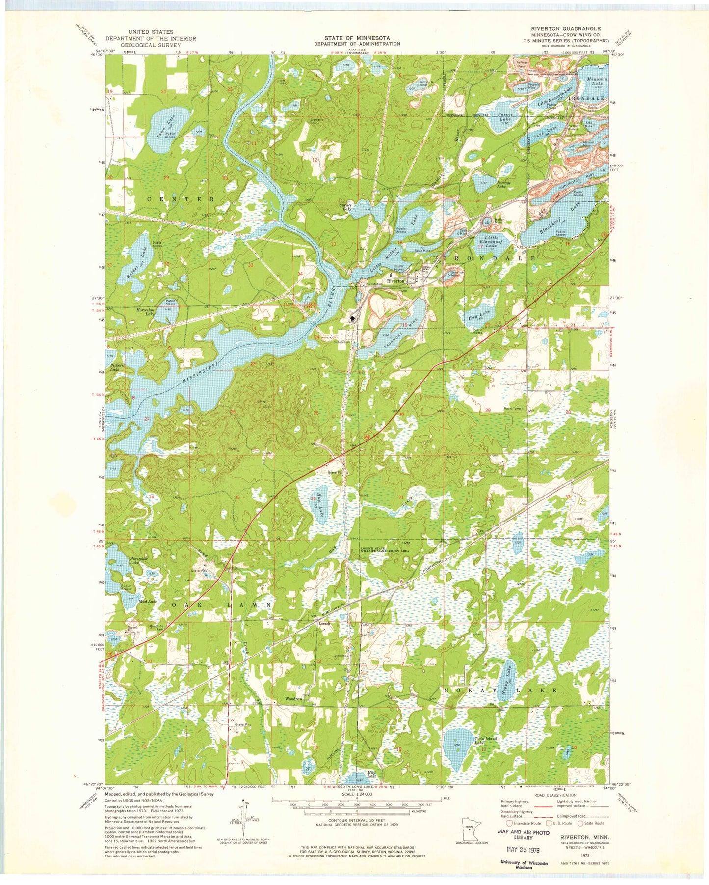 Classic USGS Riverton Minnesota 7.5'x7.5' Topo Map Image