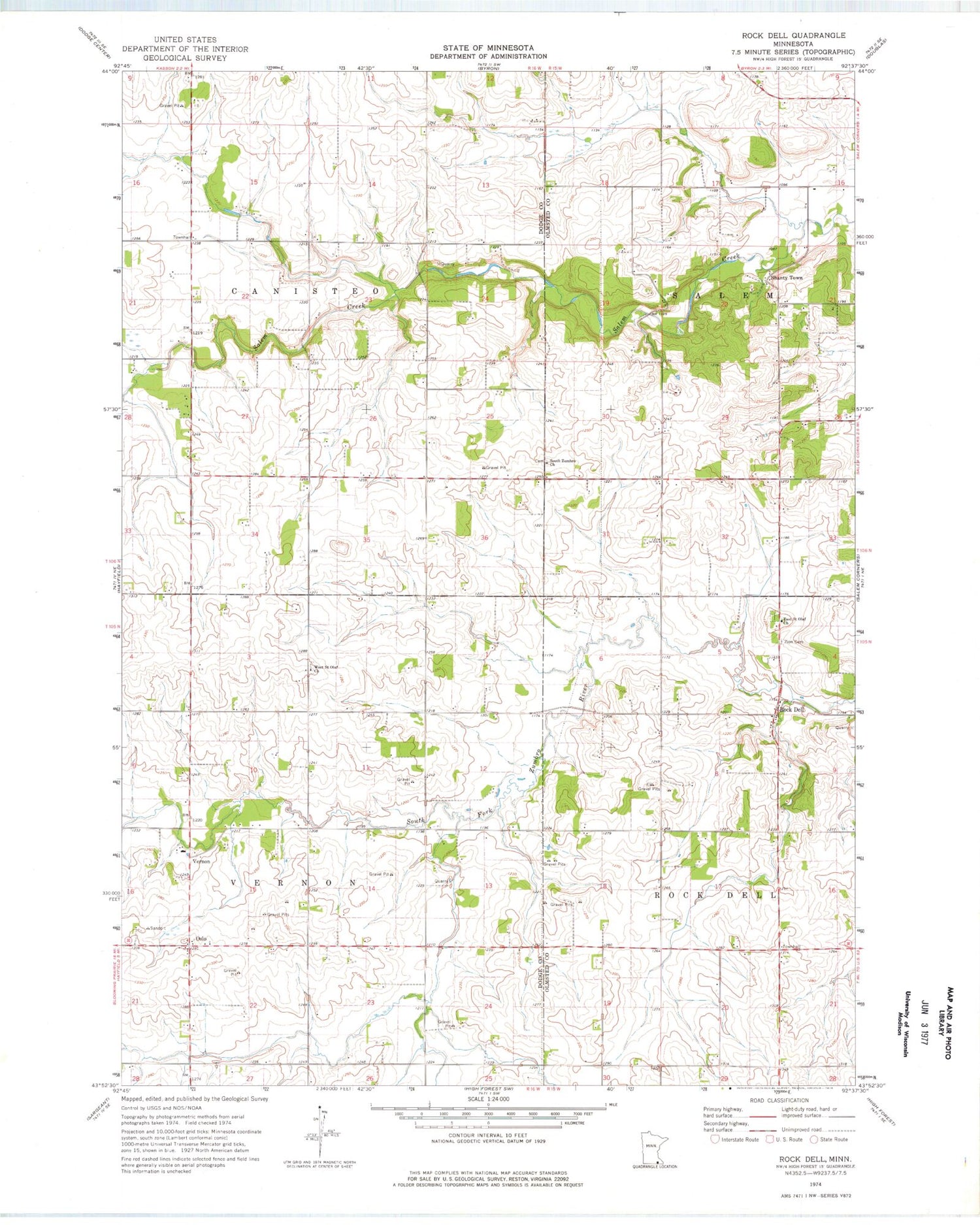 Classic USGS Rock Dell Minnesota 7.5'x7.5' Topo Map Image