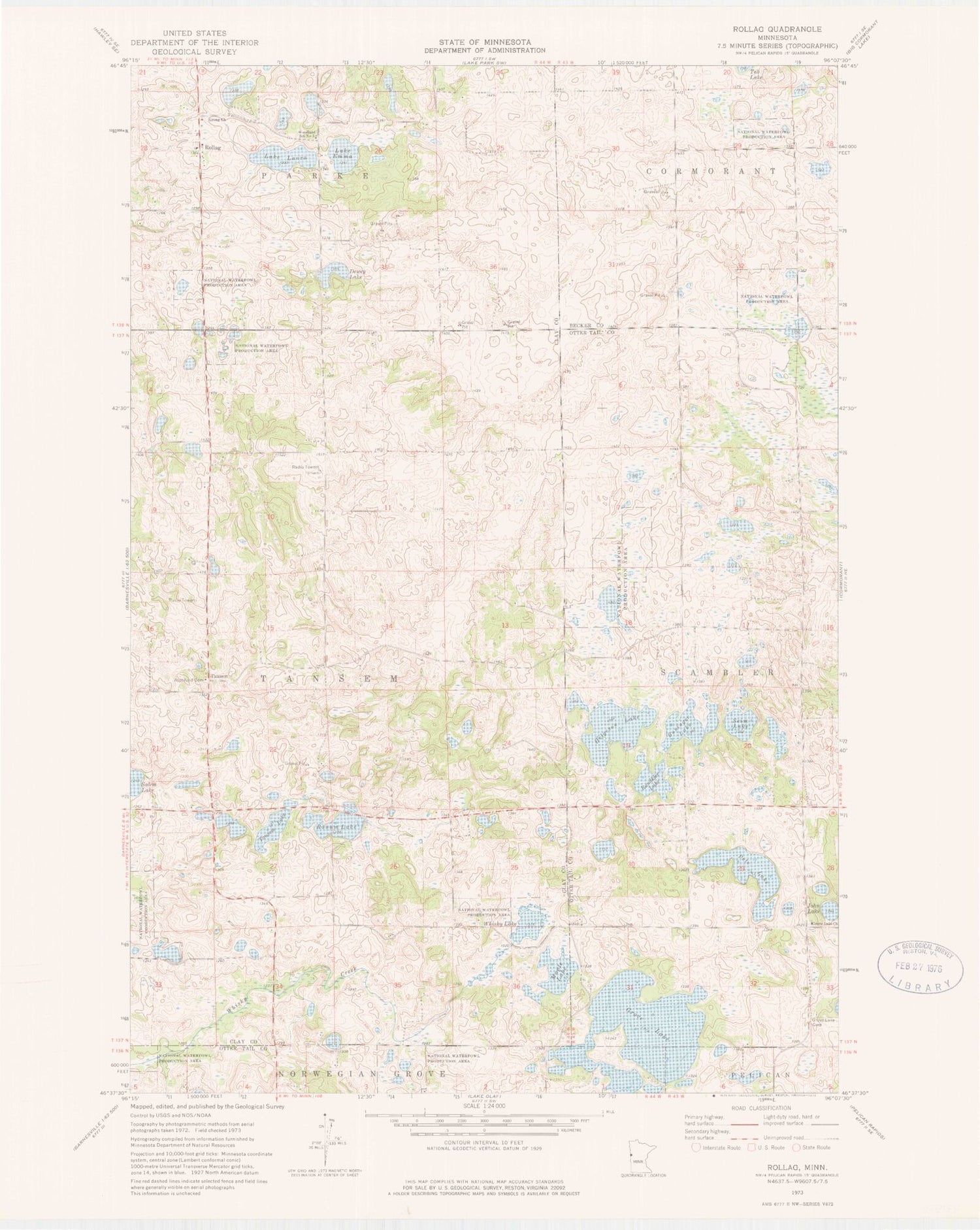 Classic USGS Rollag Minnesota 7.5'x7.5' Topo Map Image