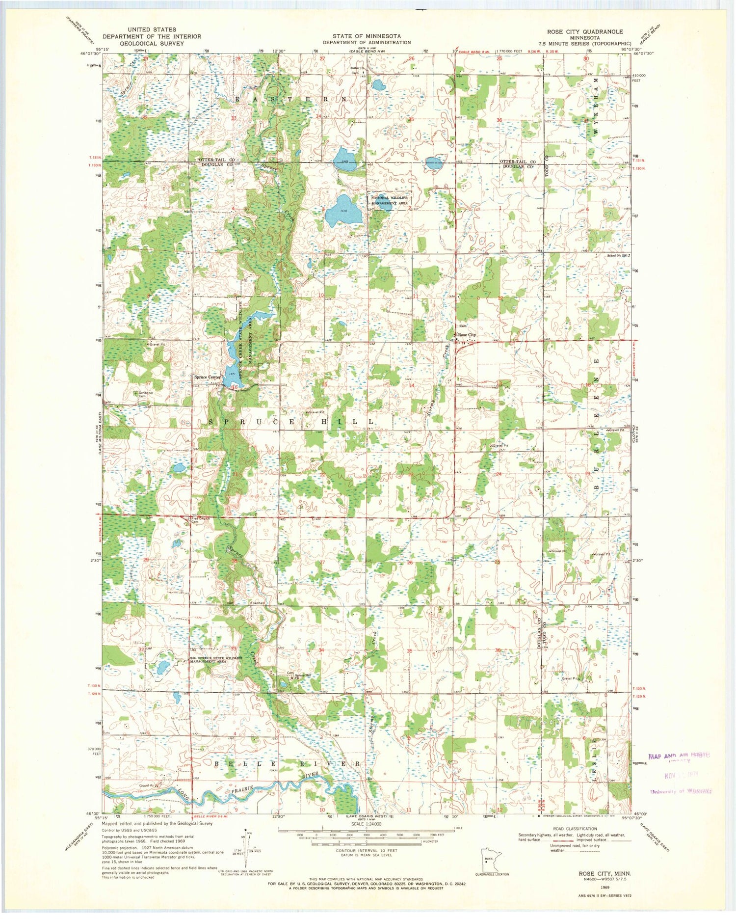 Classic USGS Rose City Minnesota 7.5'x7.5' Topo Map Image