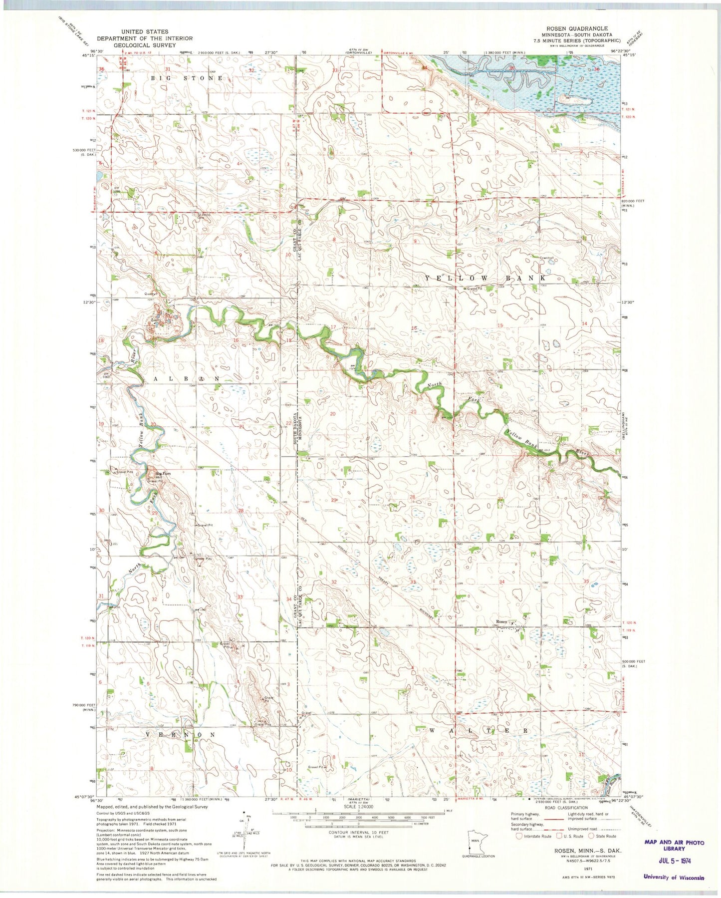 Classic USGS Rosen Minnesota 7.5'x7.5' Topo Map Image