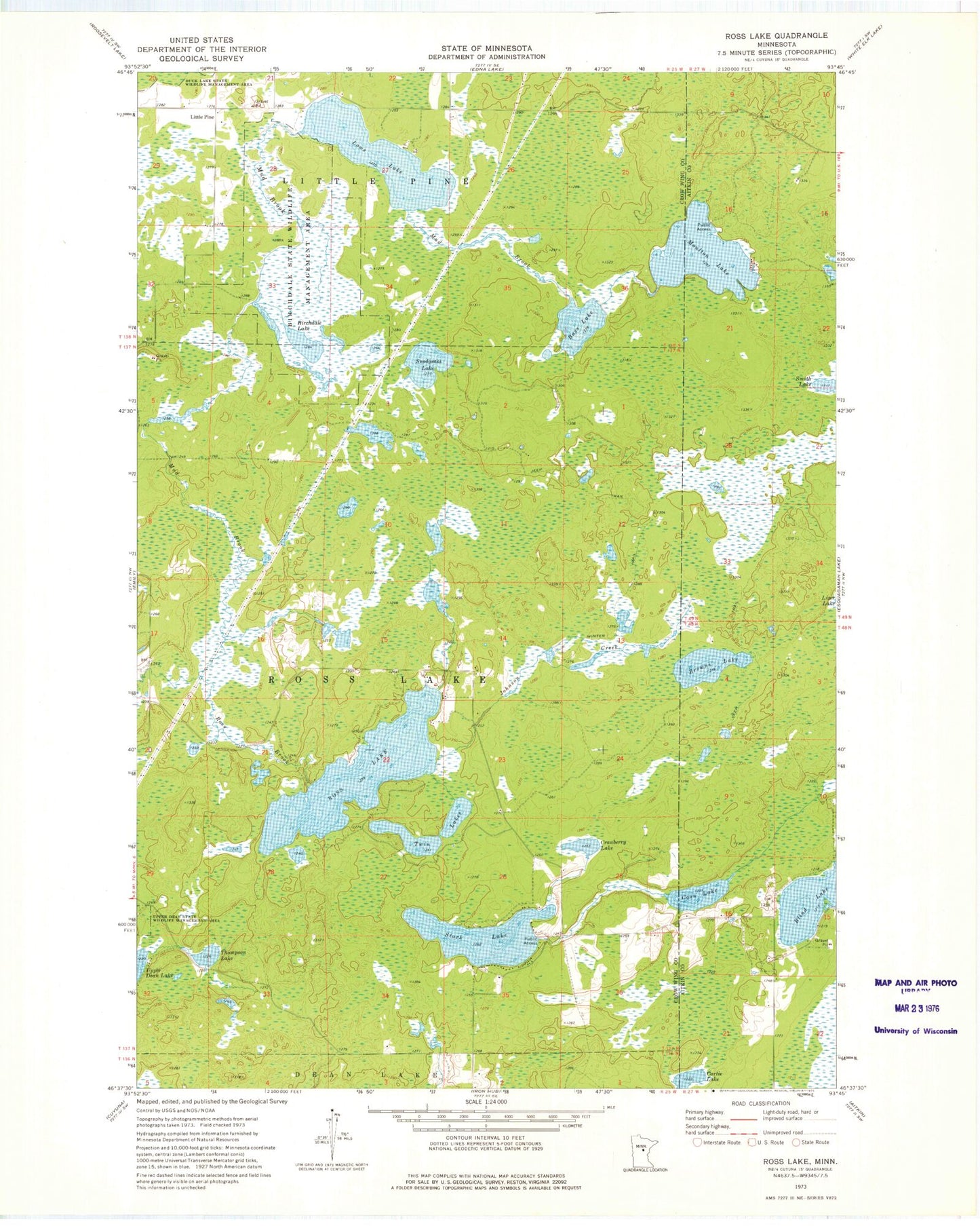 Classic USGS Ross Lake Minnesota 7.5'x7.5' Topo Map Image