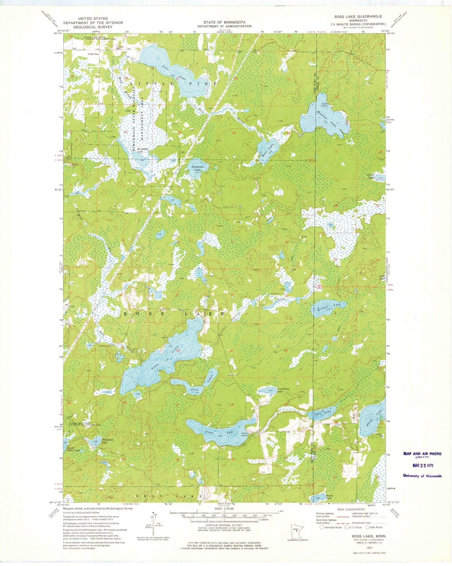 Classic USGS Ross Lake Minnesota 7.5'x7.5' Topo Map Image