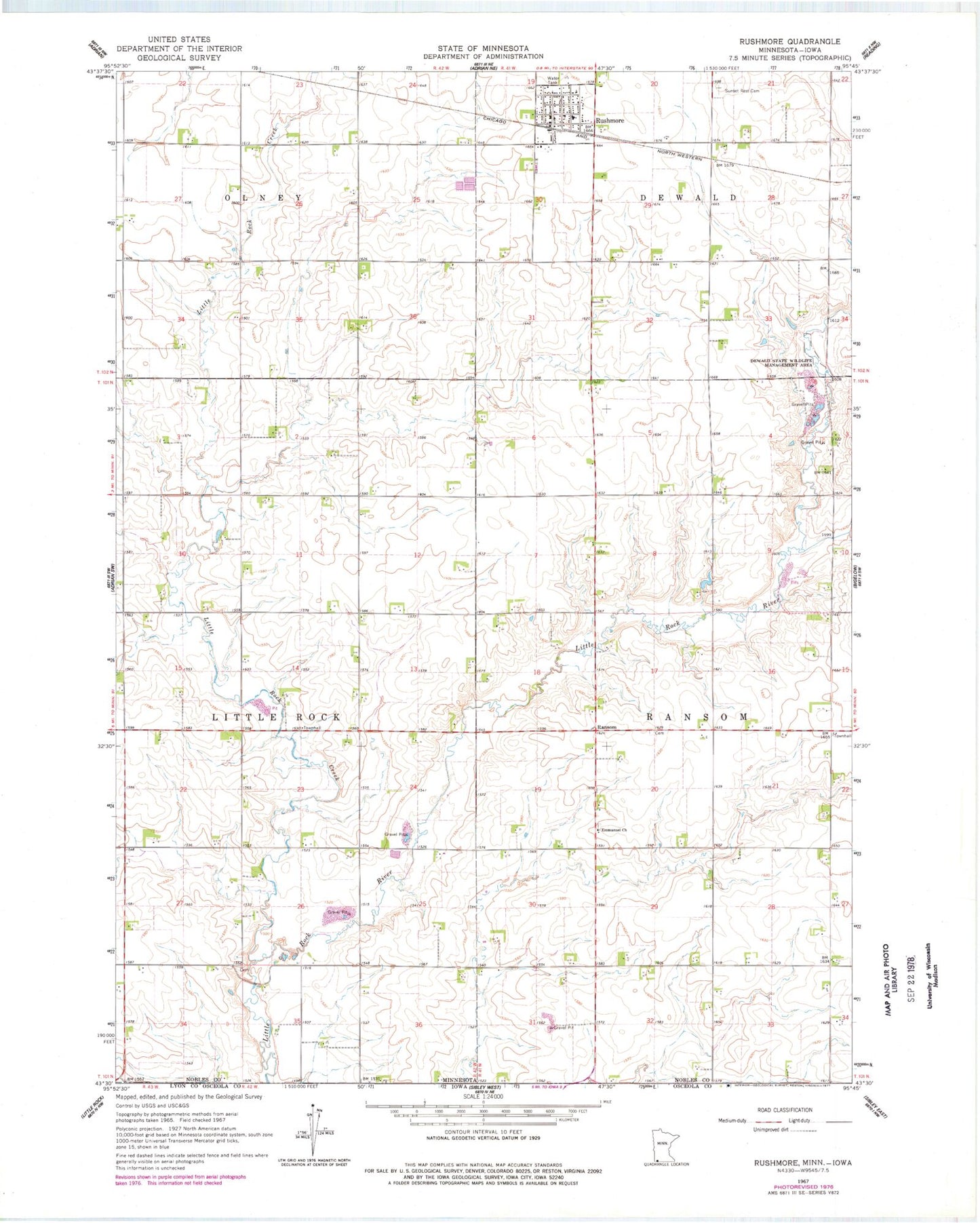 Classic USGS Rushmore Minnesota 7.5'x7.5' Topo Map Image