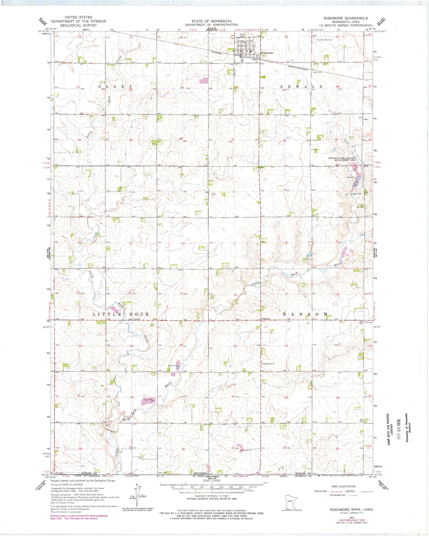Classic USGS Rushmore Minnesota 7.5'x7.5' Topo Map Image