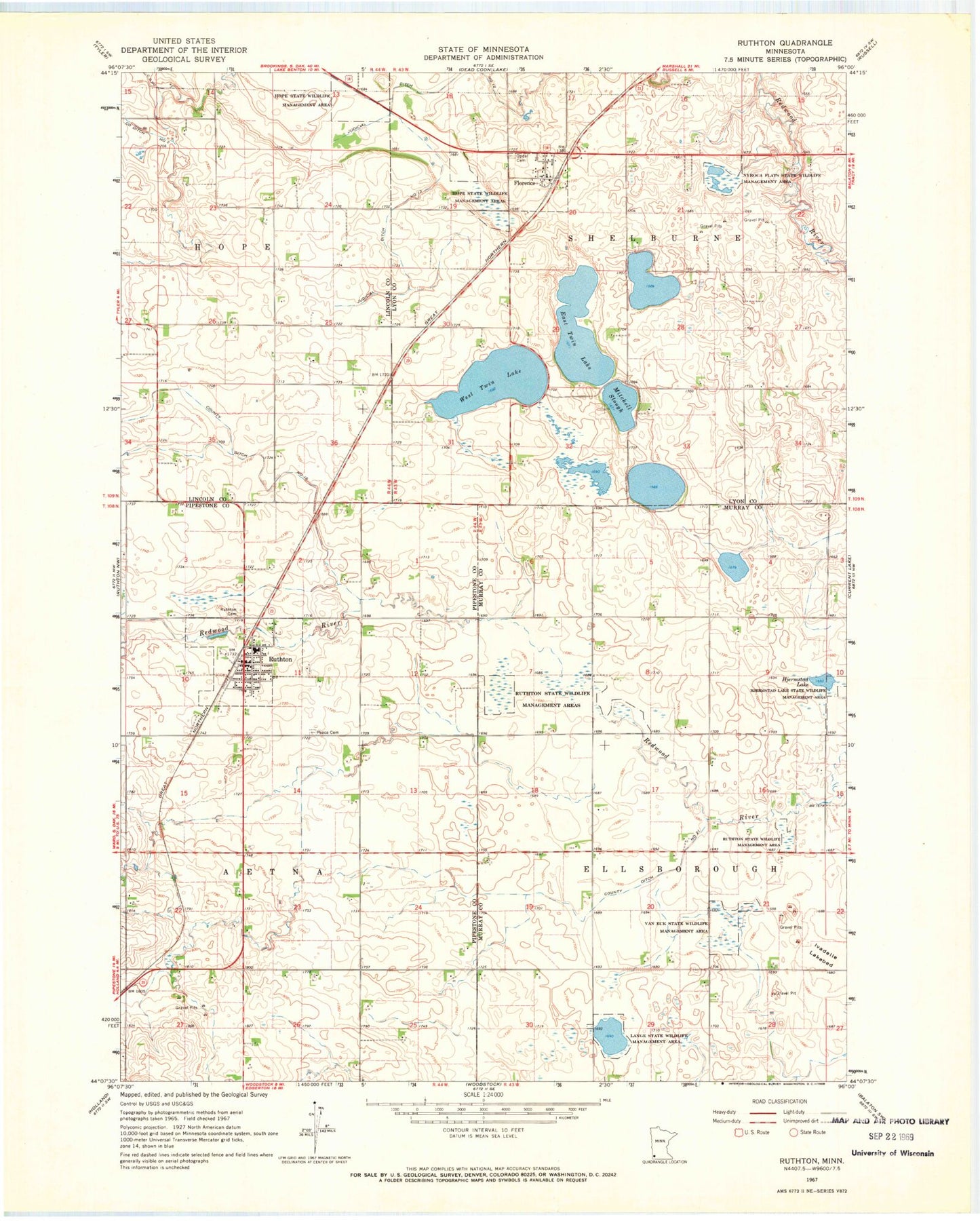 Classic USGS Ruthton Minnesota 7.5'x7.5' Topo Map Image