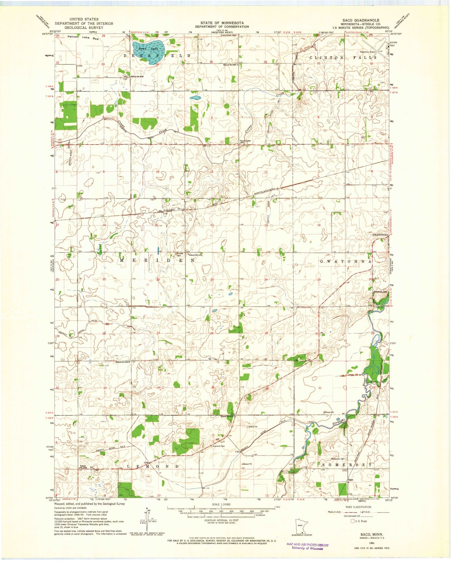 Classic USGS Saco Minnesota 7.5'x7.5' Topo Map Image