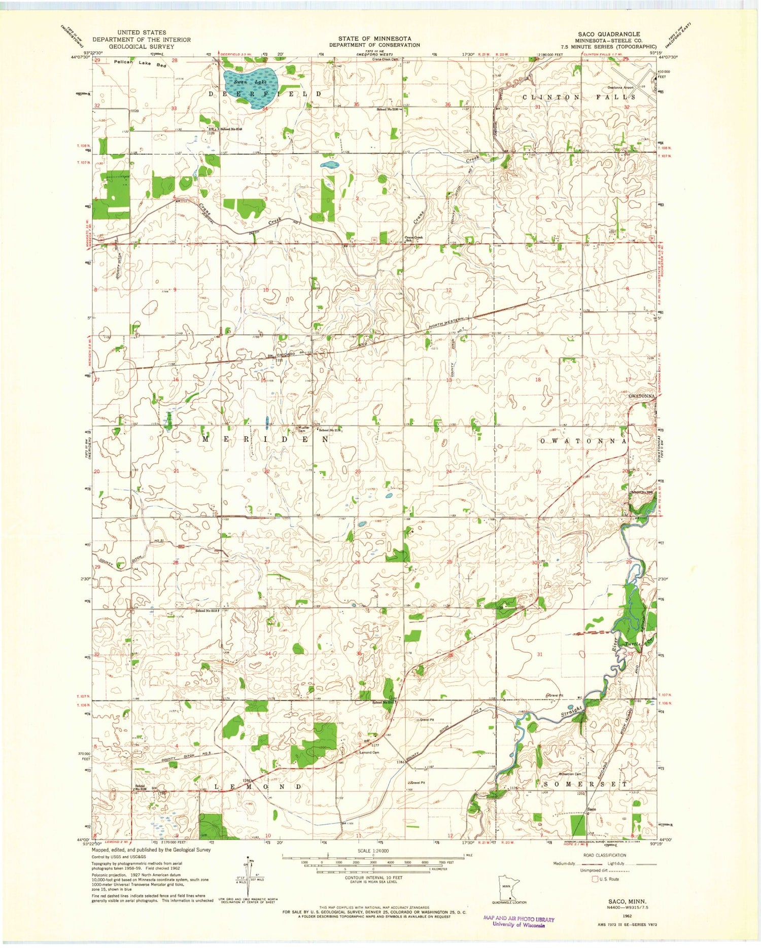 Classic USGS Saco Minnesota 7.5'x7.5' Topo Map Image