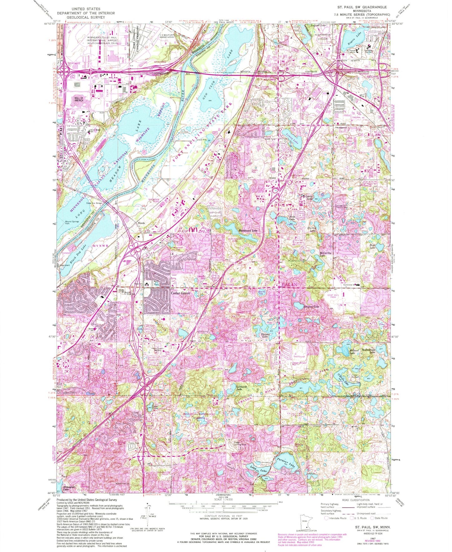 Classic USGS Saint Paul SW Minnesota 7.5'x7.5' Topo Map Image