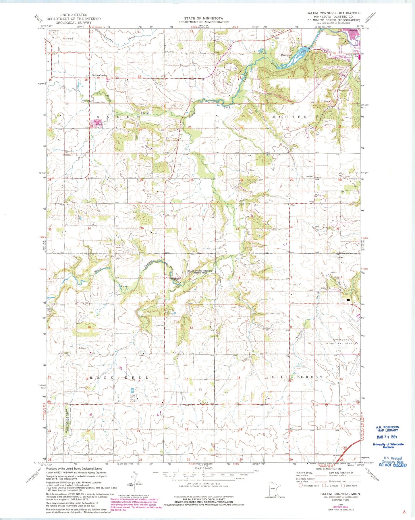 Classic USGS Salem Corners Minnesota 7.5'x7.5' Topo Map Image