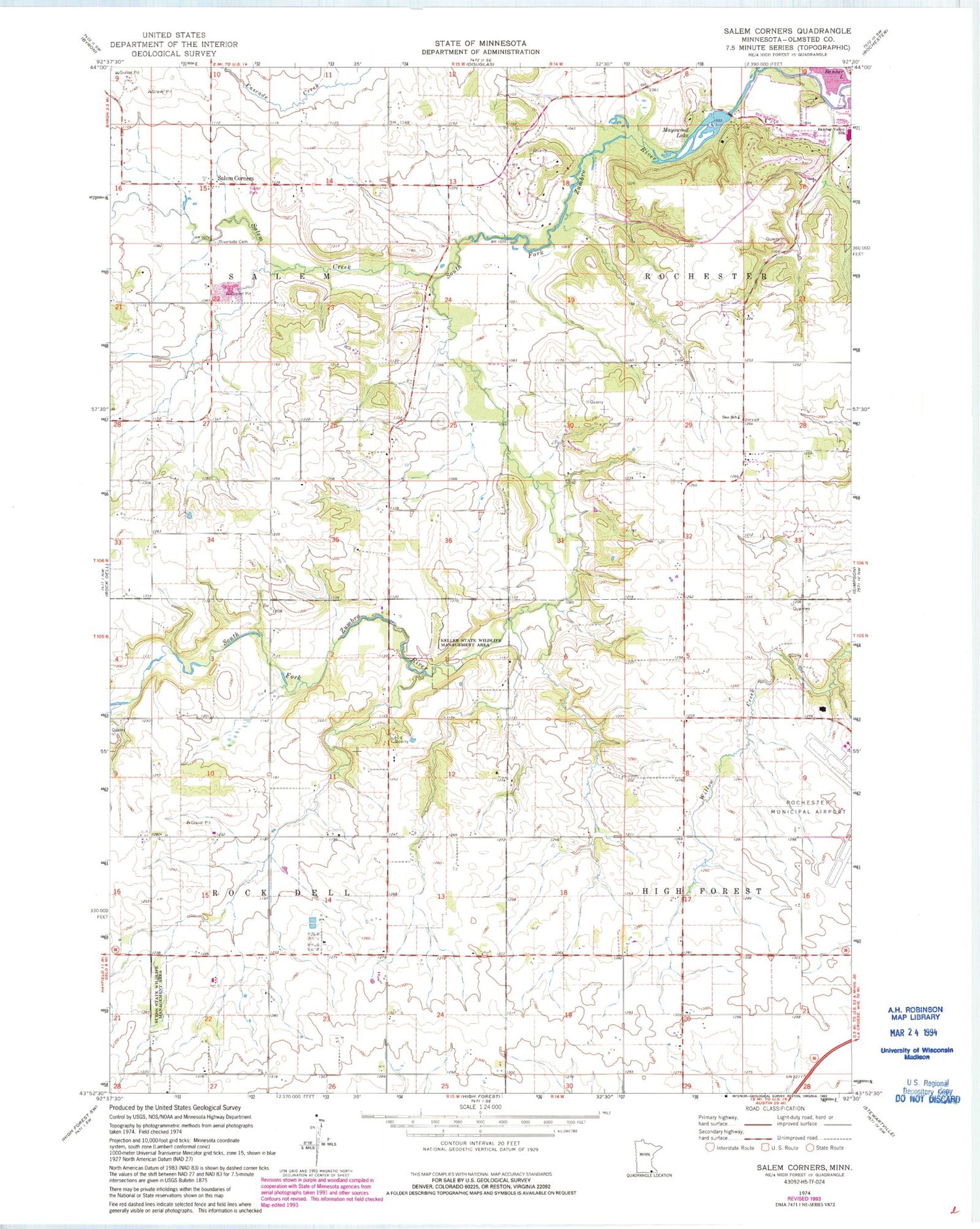 Classic USGS Salem Corners Minnesota 7.5'x7.5' Topo Map Image