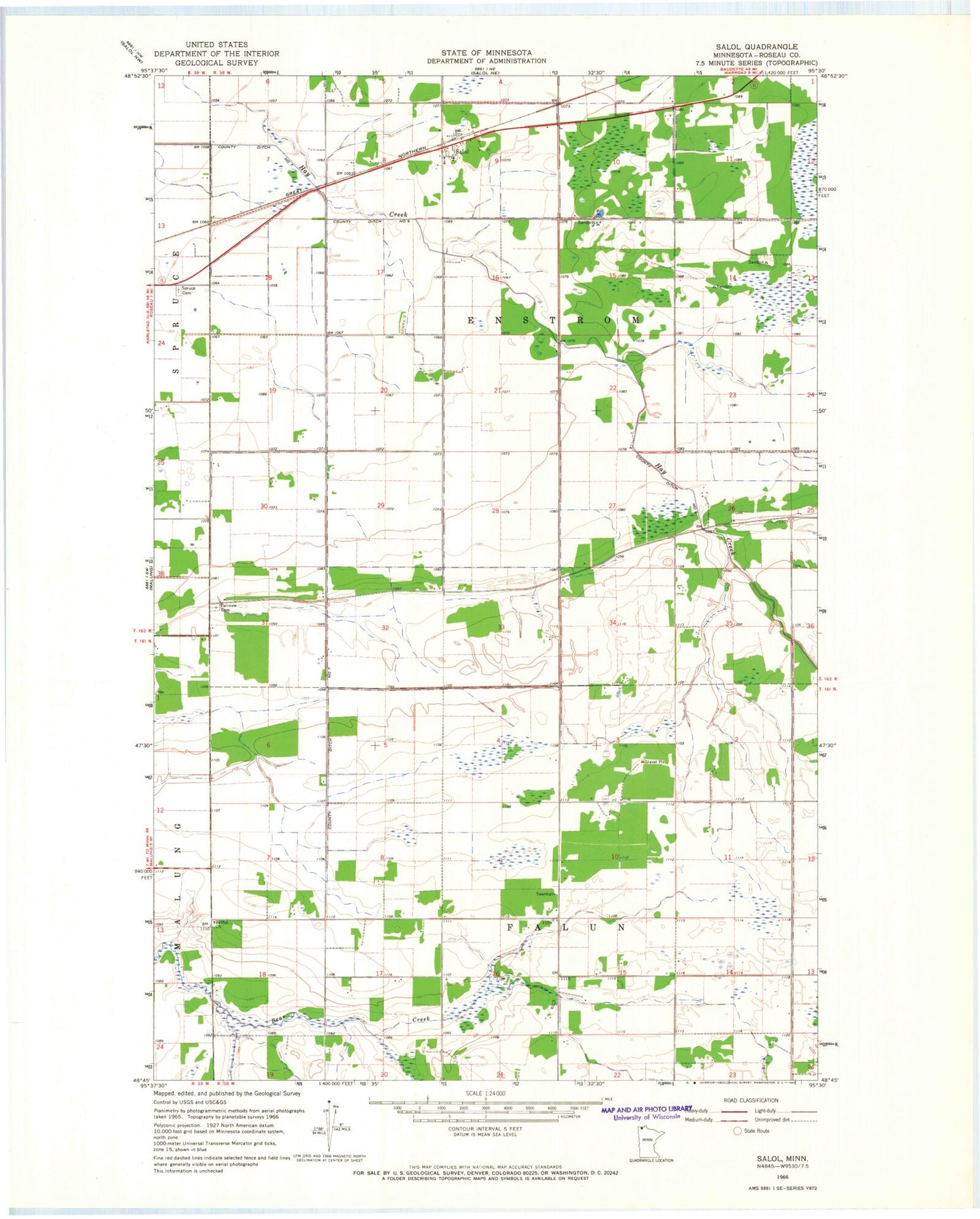 Classic USGS Salol Minnesota 7.5'x7.5' Topo Map Image