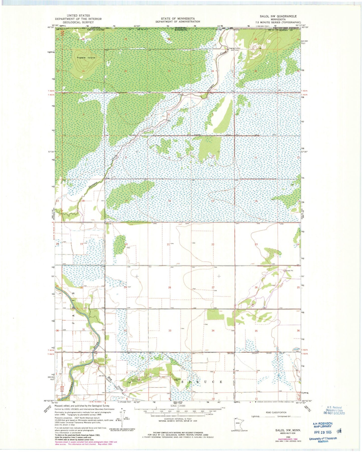 Classic USGS Salol NW Minnesota 7.5'x7.5' Topo Map Image