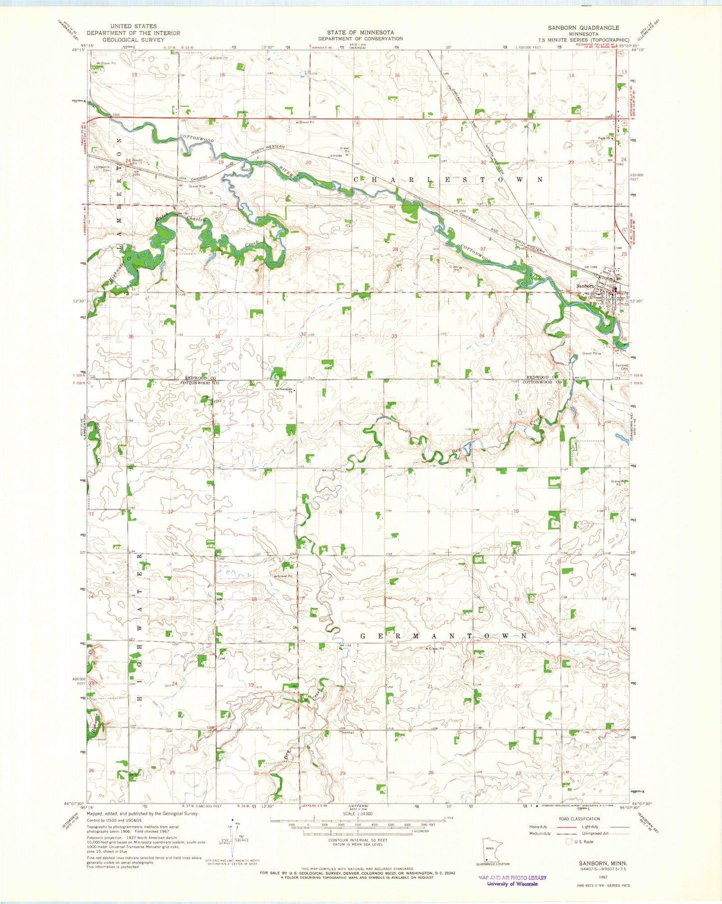 Classic USGS Sanborn Minnesota 7.5'x7.5' Topo Map Image