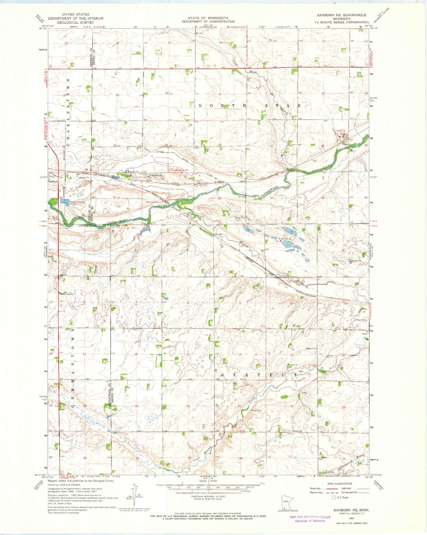 Classic USGS Sanborn NE Minnesota 7.5'x7.5' Topo Map Image