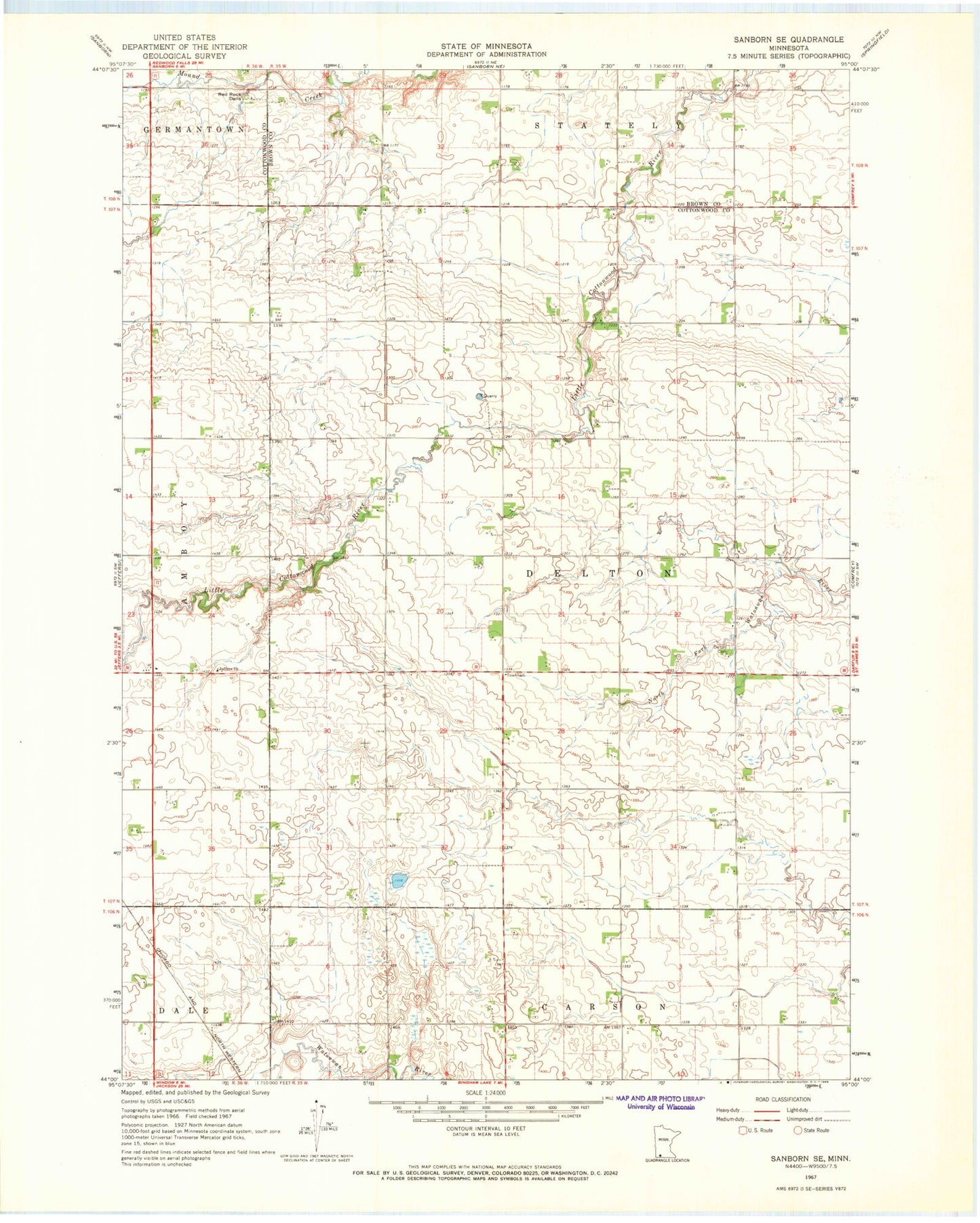 Classic USGS Sanborn SE Minnesota 7.5'x7.5' Topo Map Image