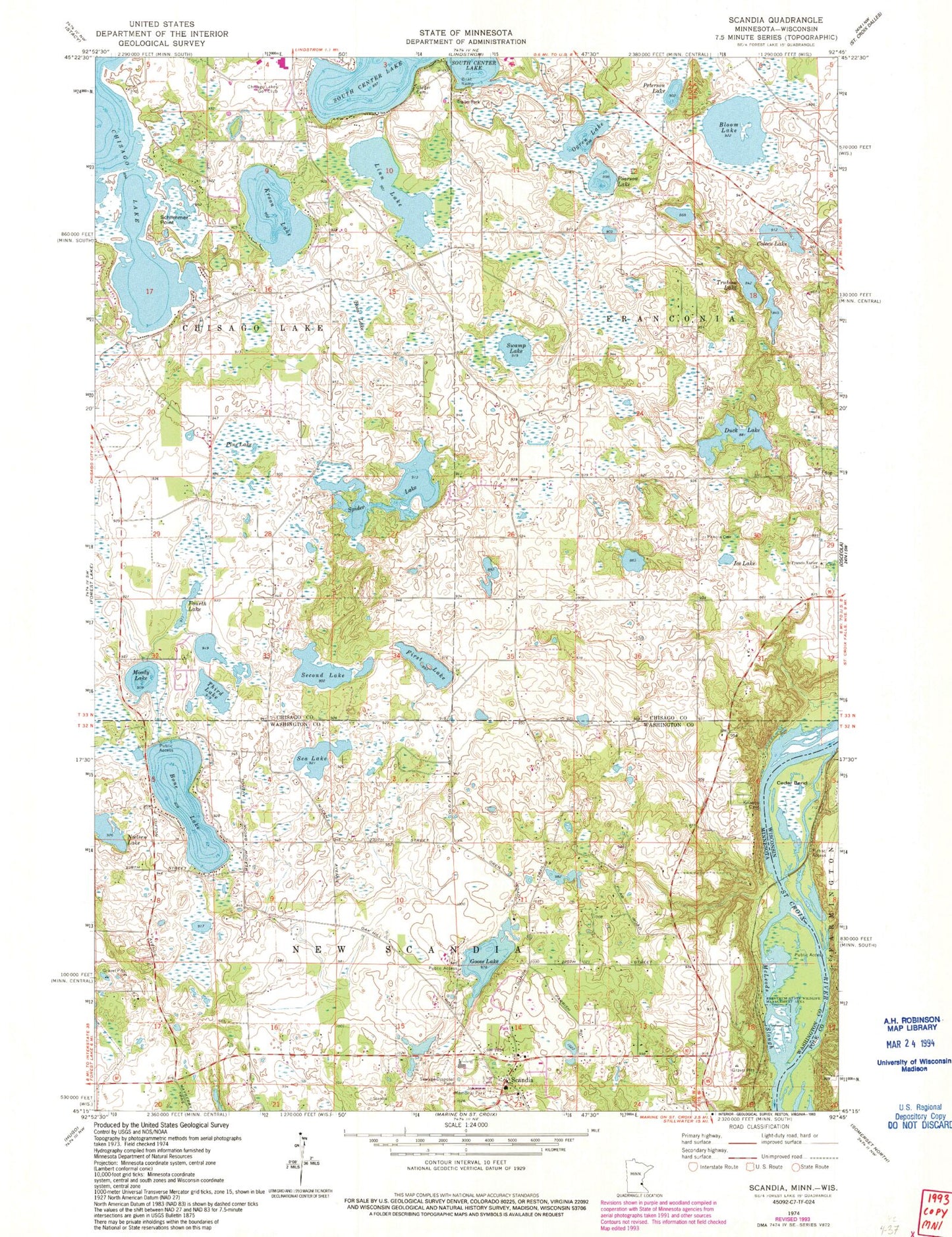 Classic USGS Scandia Minnesota 7.5'x7.5' Topo Map Image