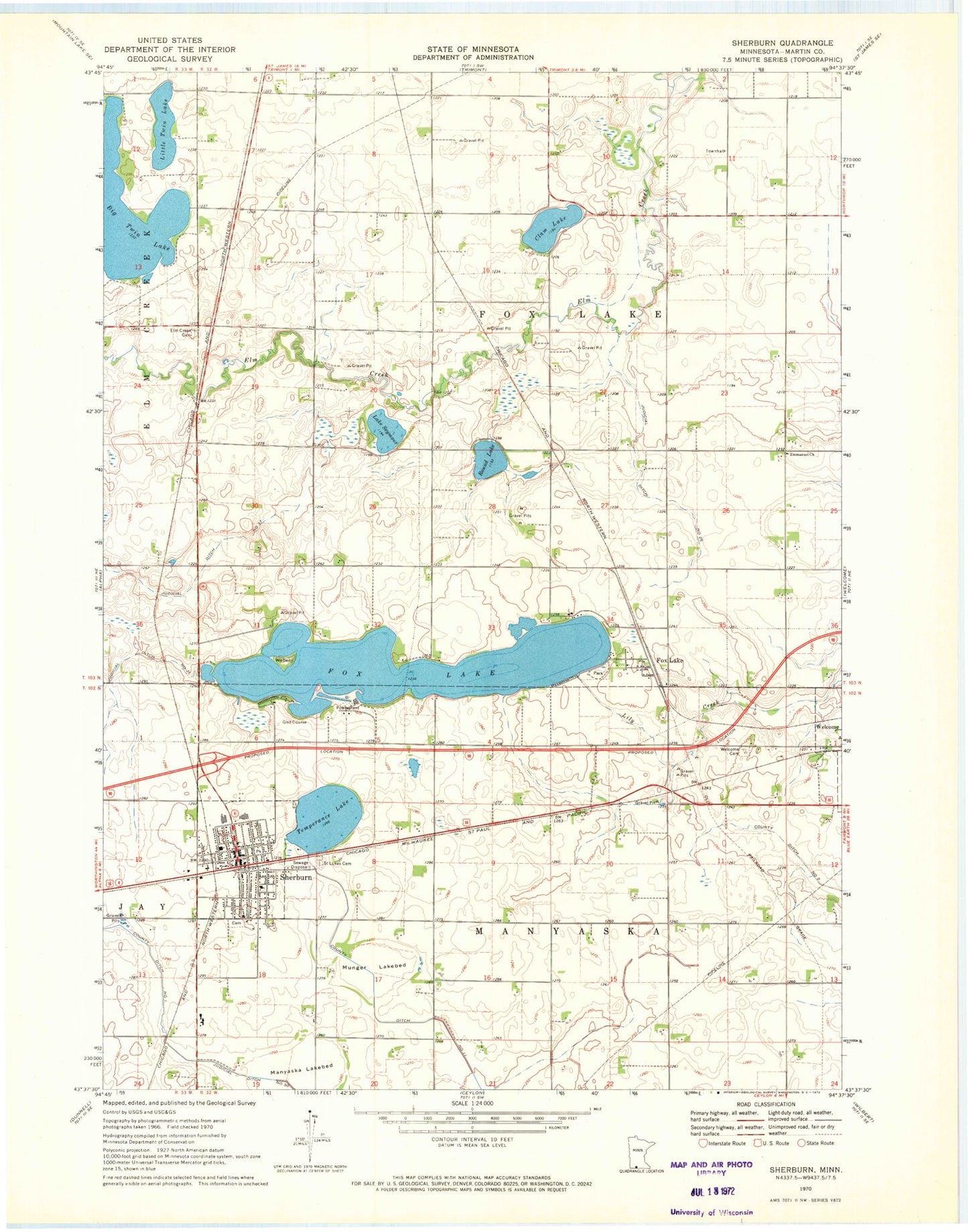 Classic USGS Sherburn Minnesota 7.5'x7.5' Topo Map Image
