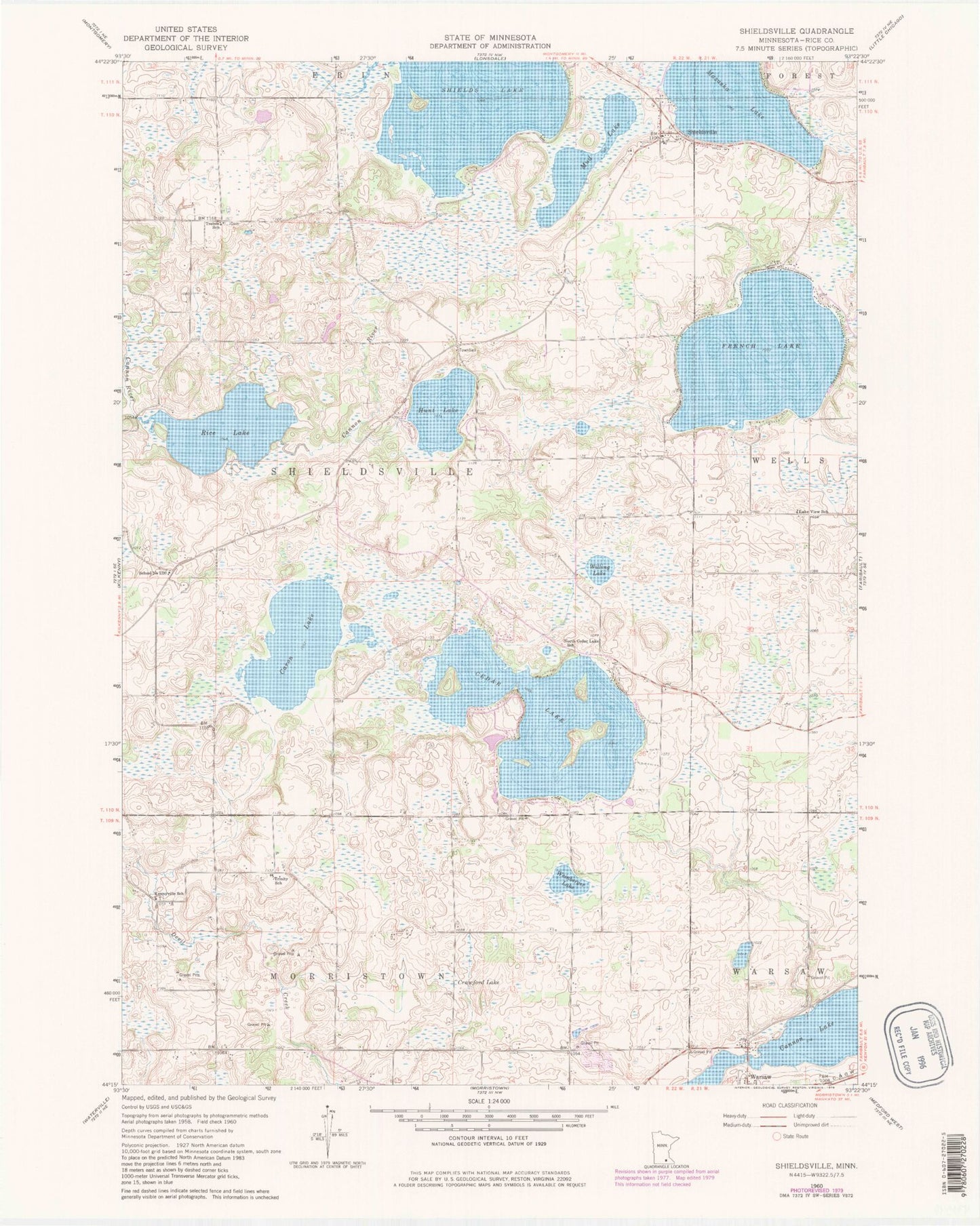 Classic USGS Shieldsville Minnesota 7.5'x7.5' Topo Map Image