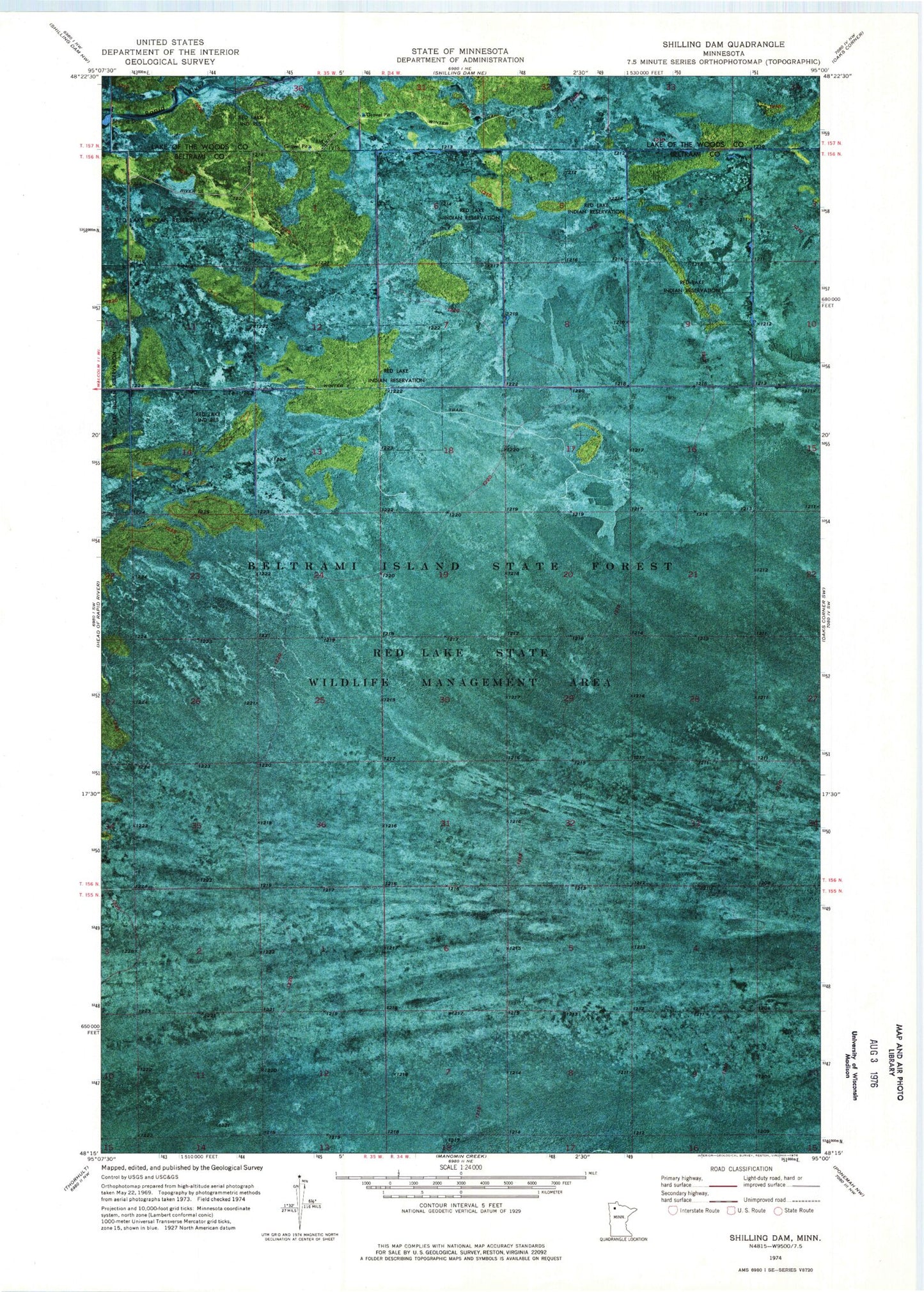 Classic USGS Shilling Dam Minnesota 7.5'x7.5' Topo Map Image