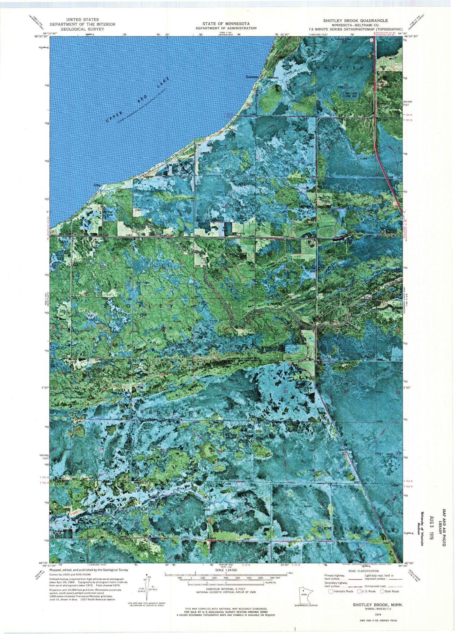 Classic USGS Shotley Brook Minnesota 7.5'x7.5' Topo Map Image