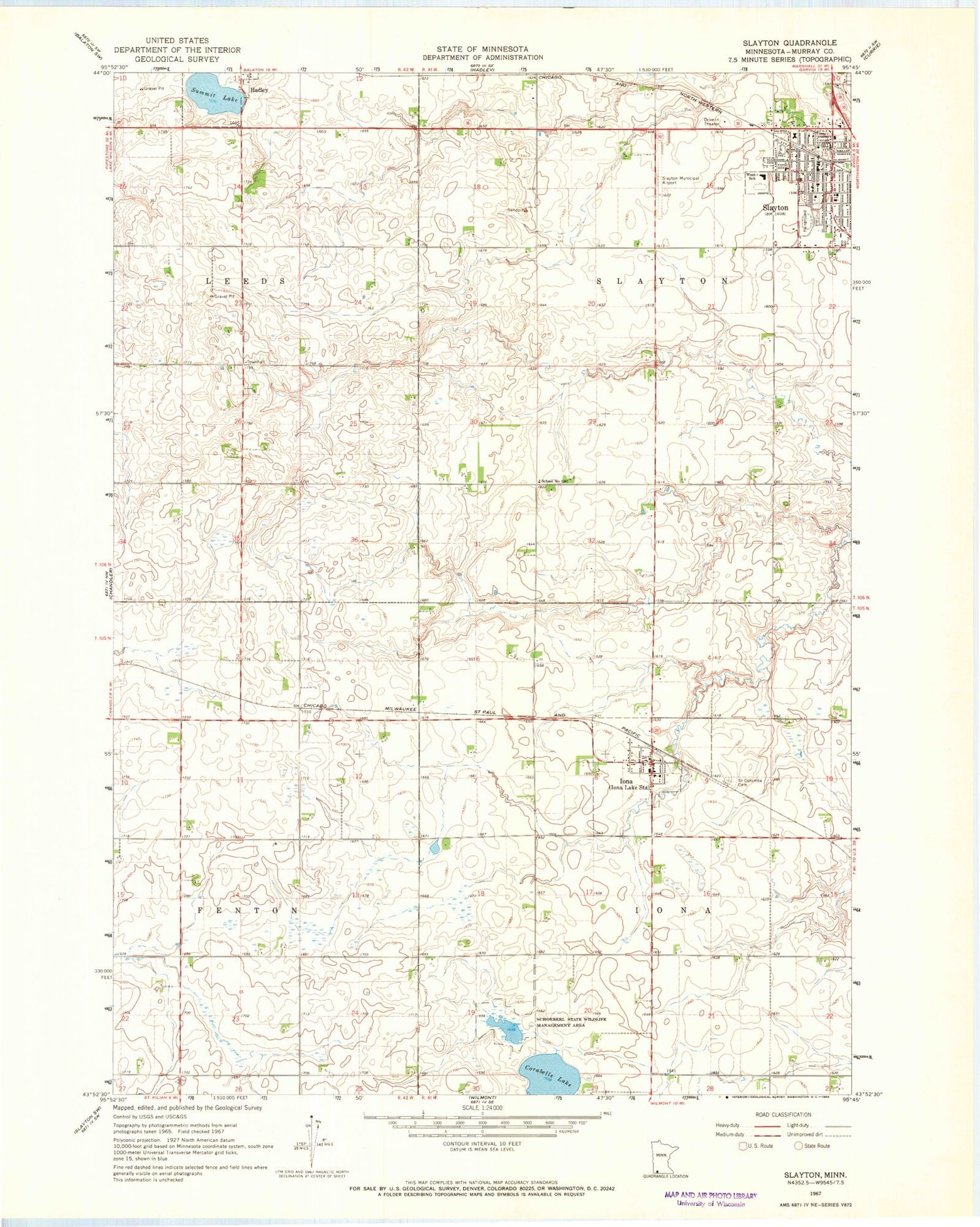 Classic USGS Slayton Minnesota 7.5'x7.5' Topo Map Image