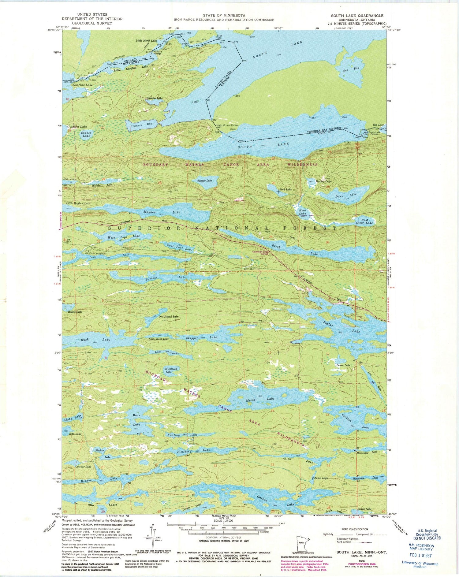 Classic USGS South Lake Minnesota 7.5'x7.5' Topo Map Image