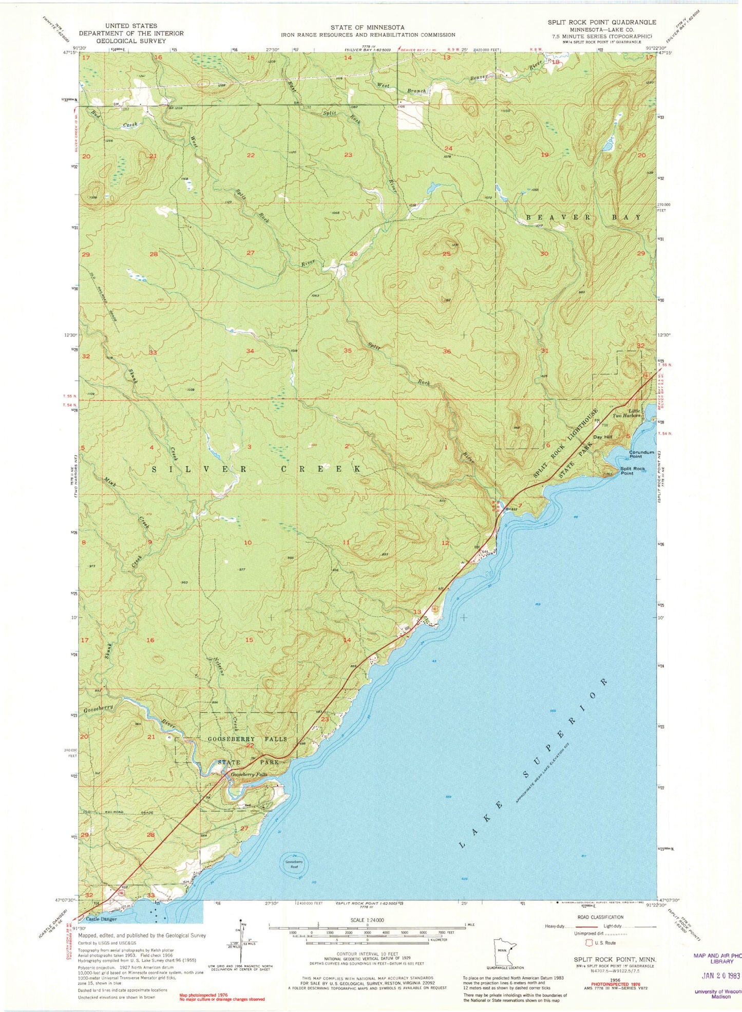 Classic USGS Split Rock Point Minnesota 7.5'x7.5' Topo Map Image