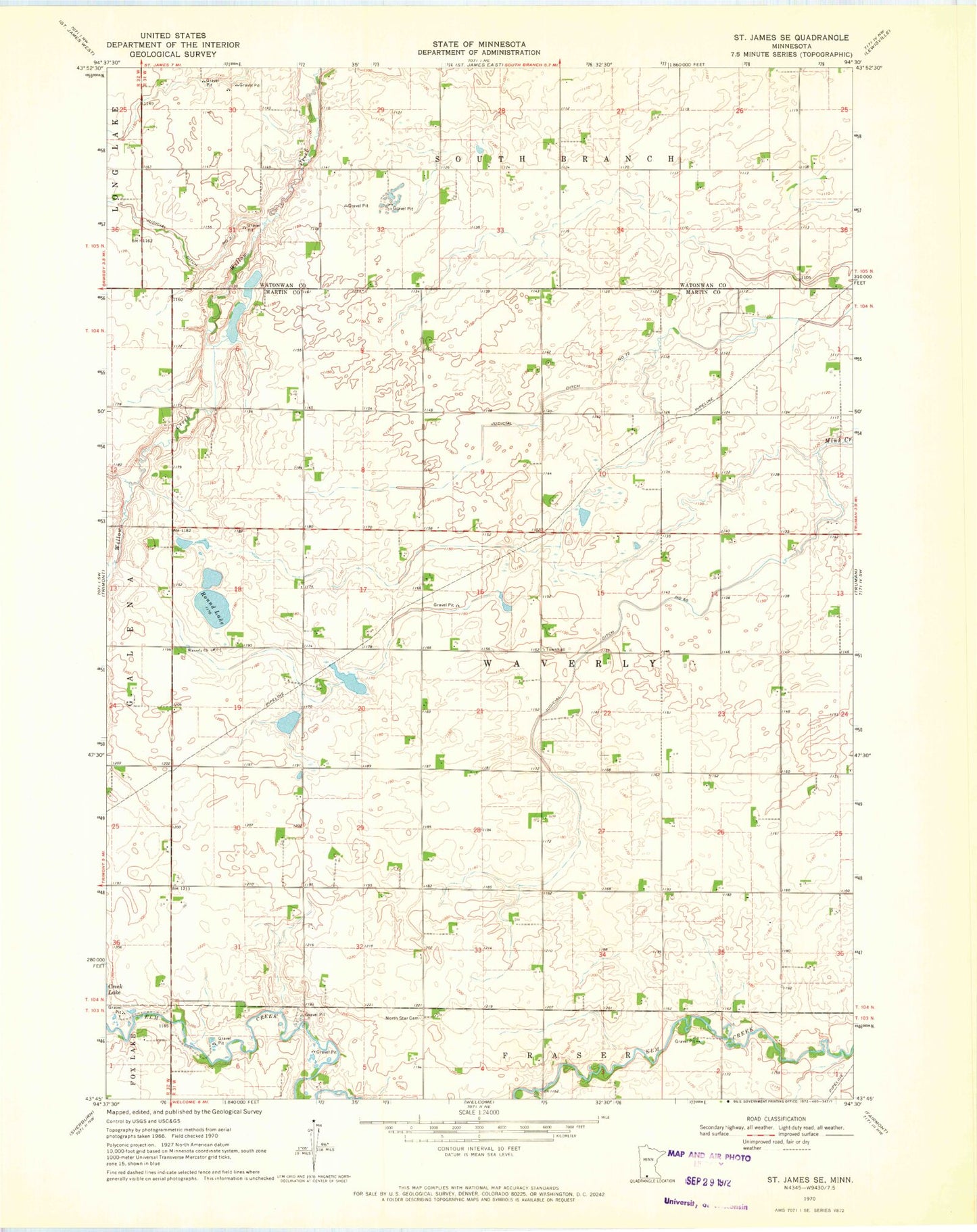 Classic USGS Saint James SE Minnesota 7.5'x7.5' Topo Map Image