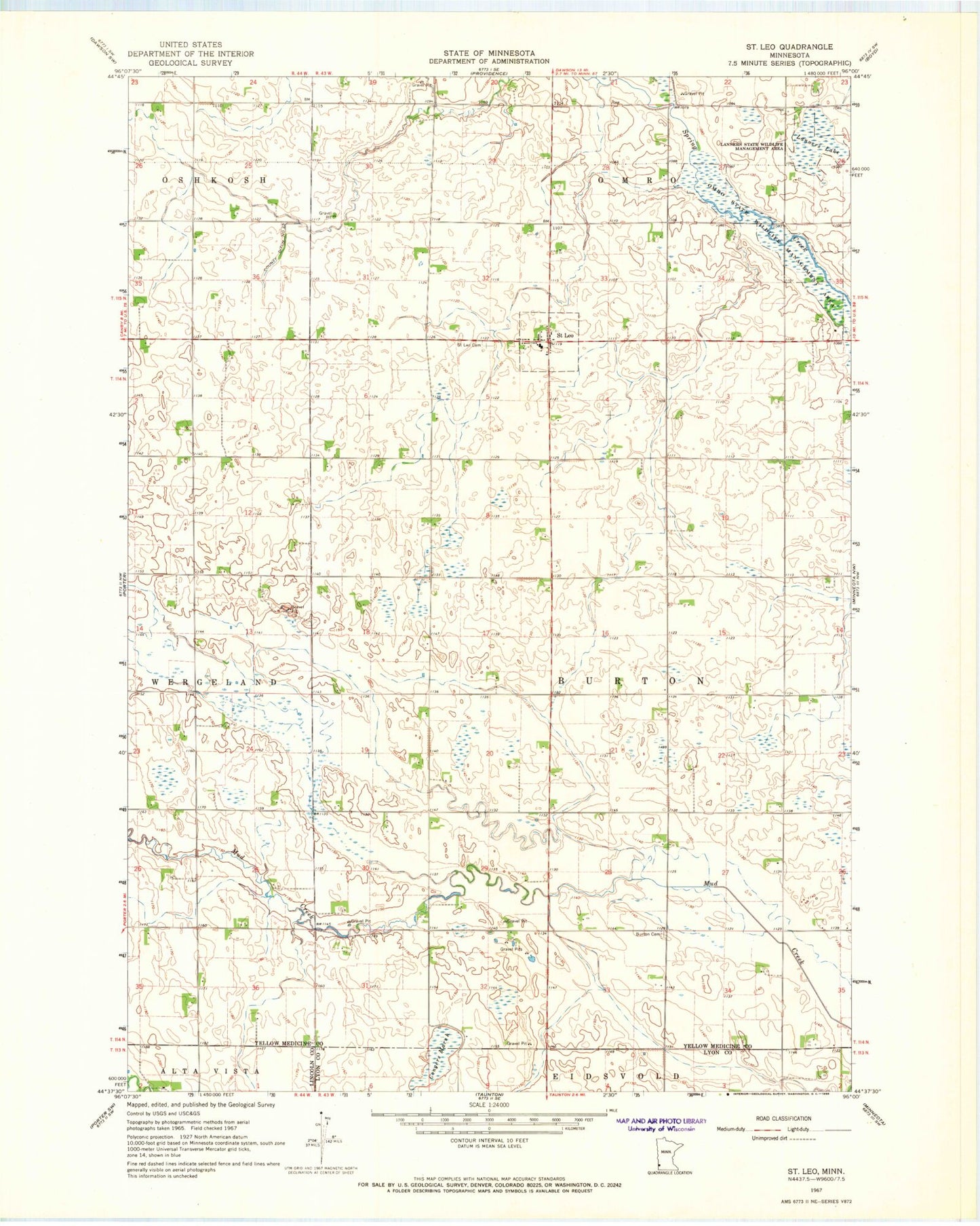Classic USGS Saint Leo Minnesota 7.5'x7.5' Topo Map Image