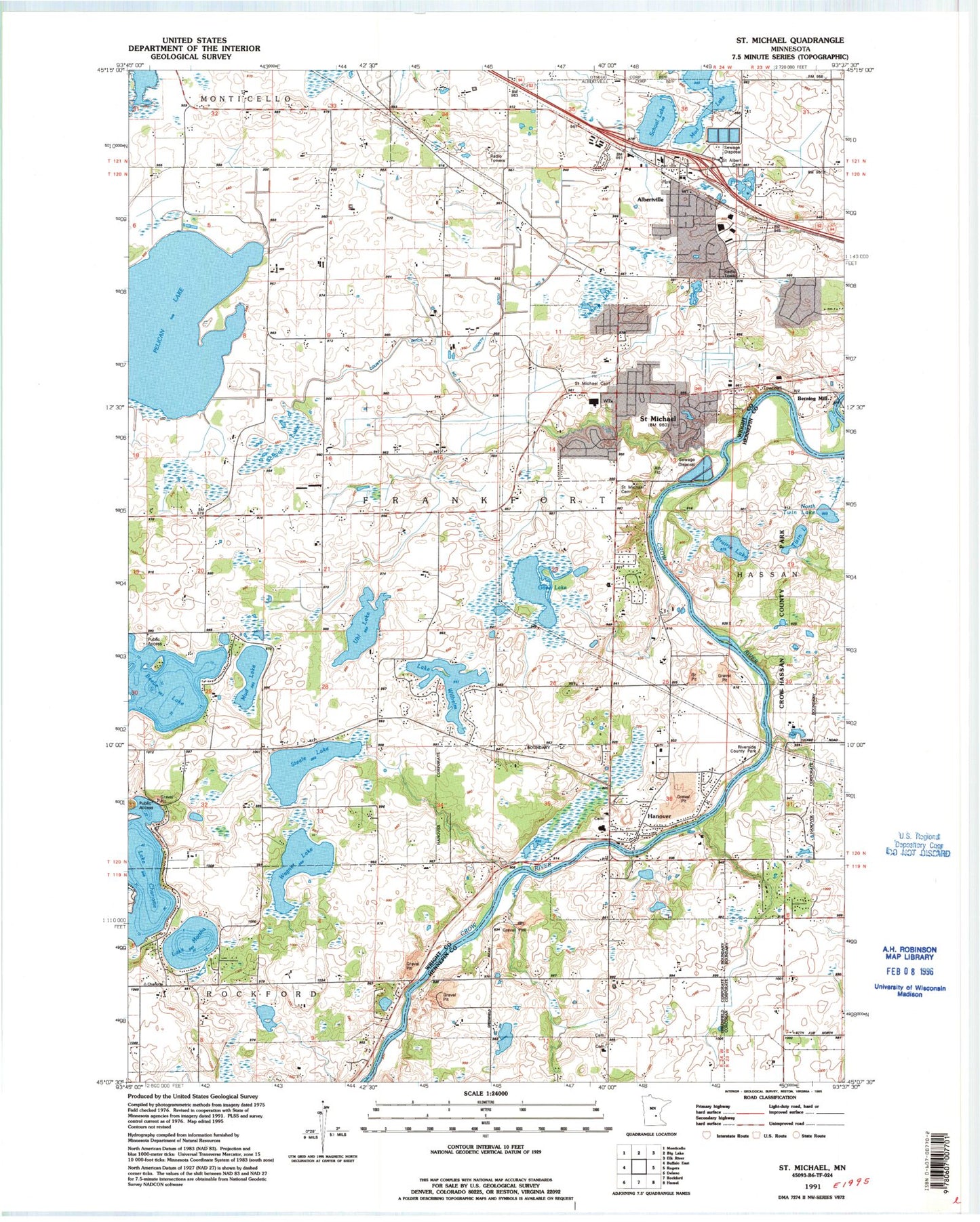 Classic USGS Saint Michael Minnesota 7.5'x7.5' Topo Map Image