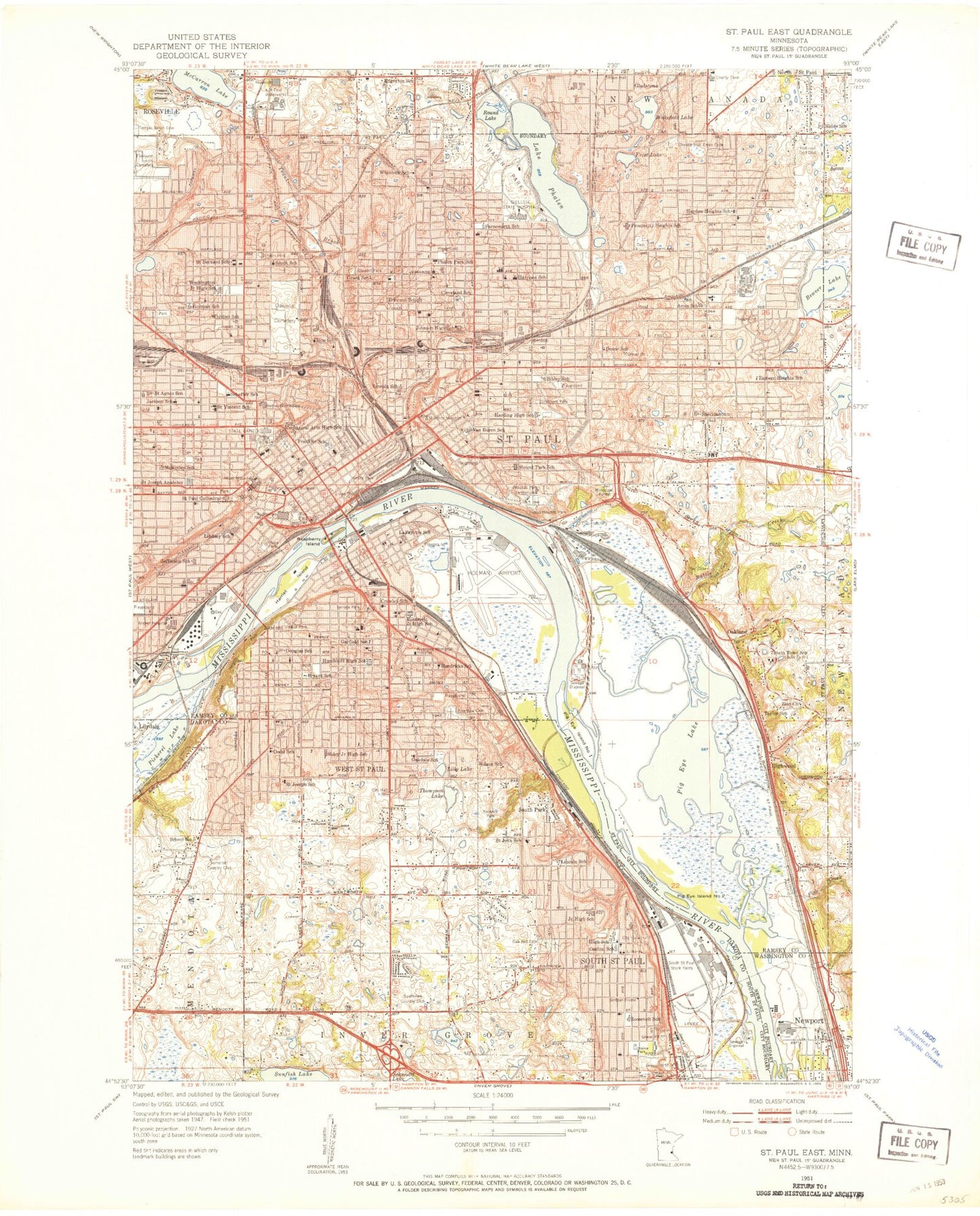 Classic USGS Saint Paul East Minnesota 7.5'x7.5' Topo Map Image