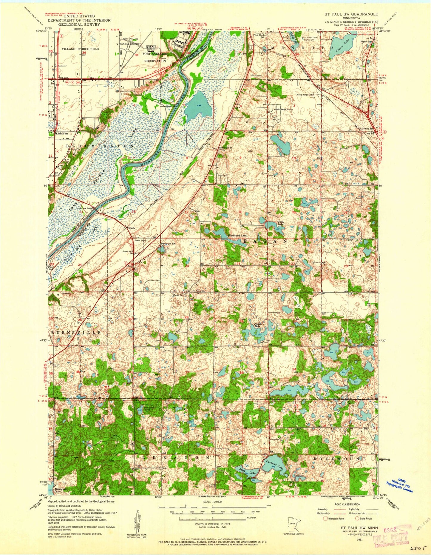 Classic USGS Saint Paul SW Minnesota 7.5'x7.5' Topo Map Image