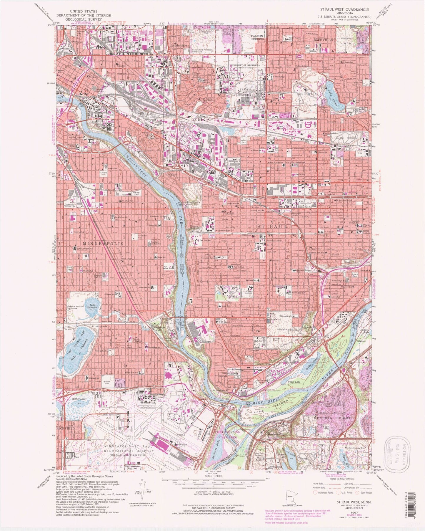 Classic USGS Saint Paul West Minnesota 7.5'x7.5' Topo Map Image