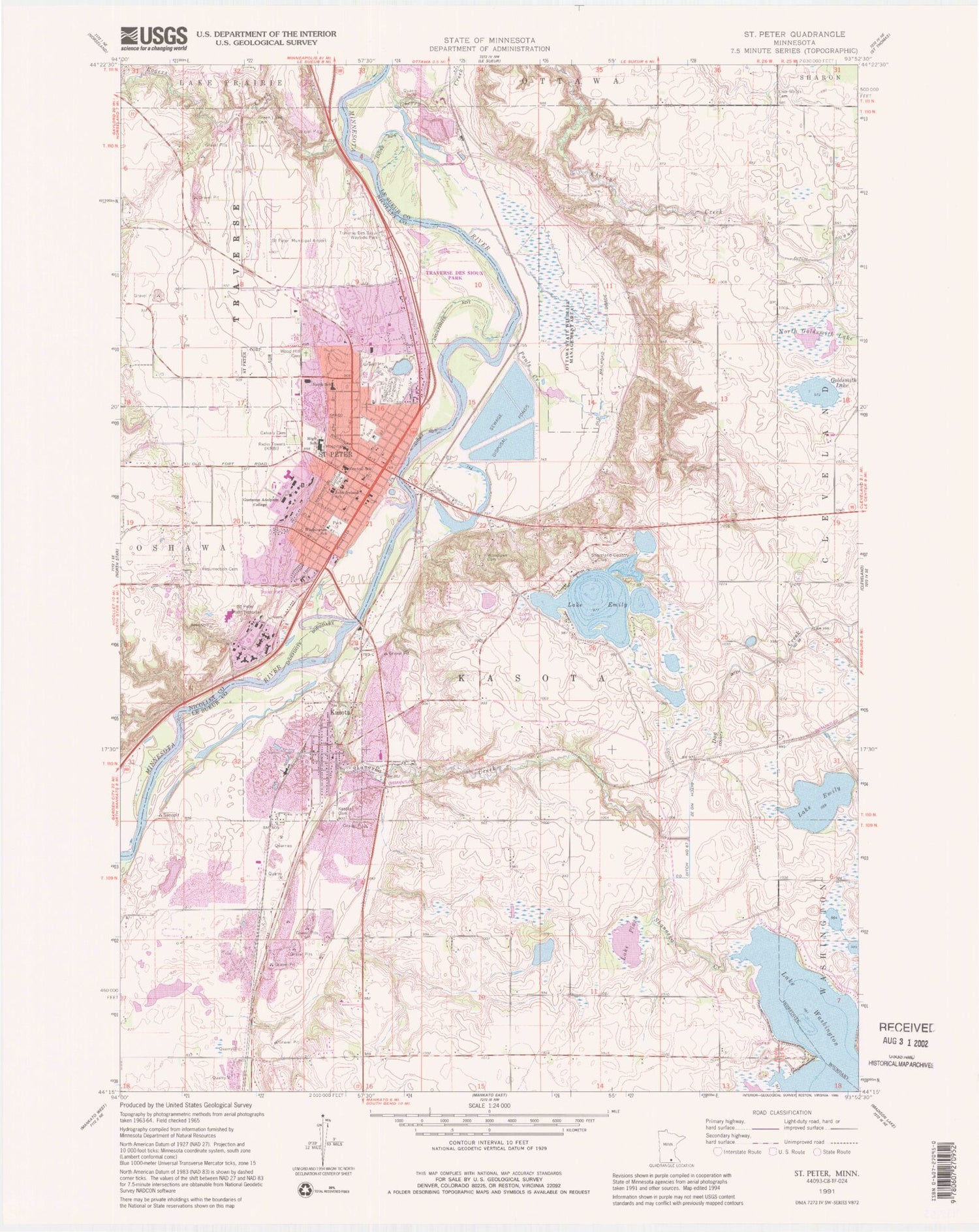 Classic USGS Saint Peter Minnesota 7.5'x7.5' Topo Map Image