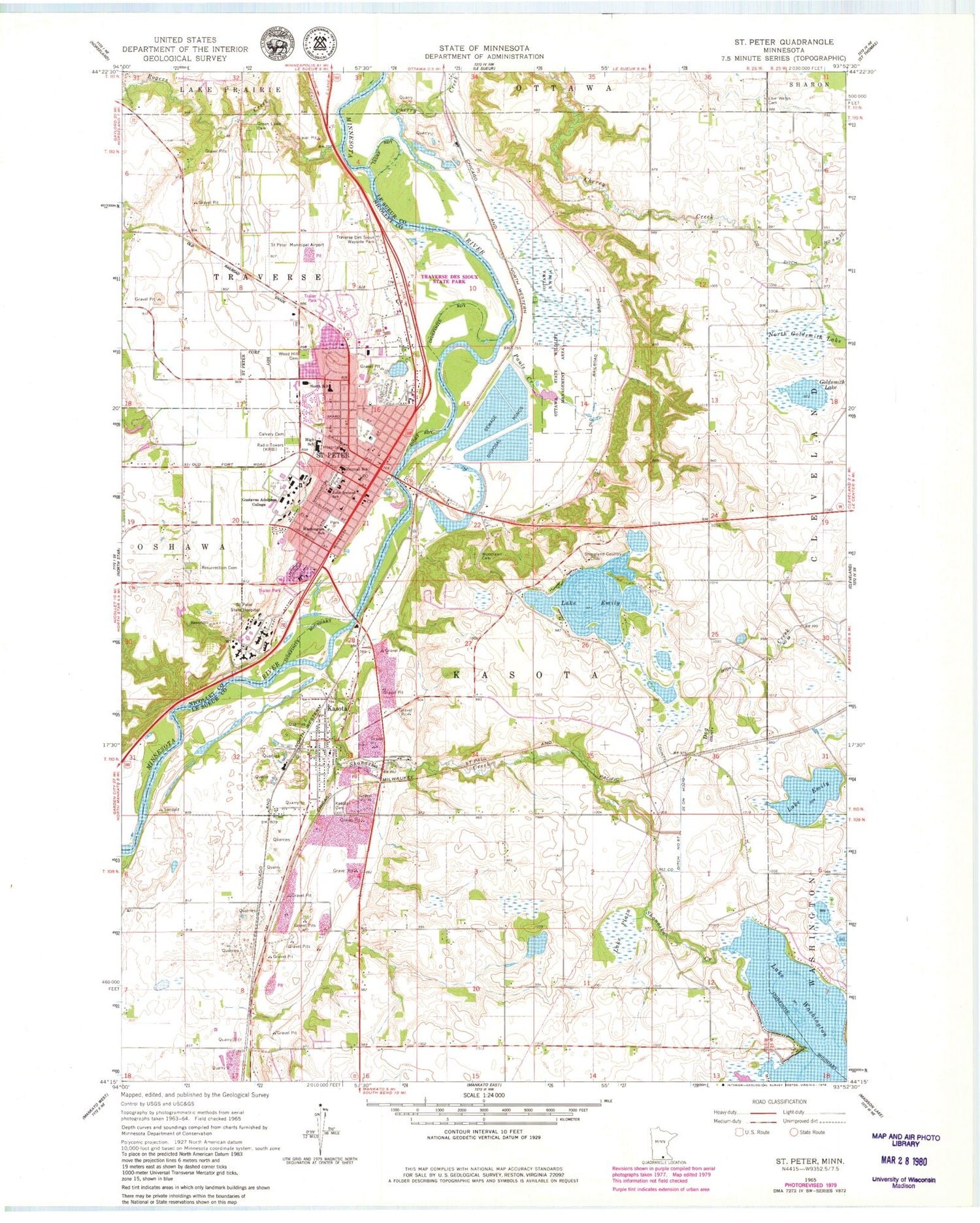 Classic USGS Saint Peter Minnesota 7.5'x7.5' Topo Map Image