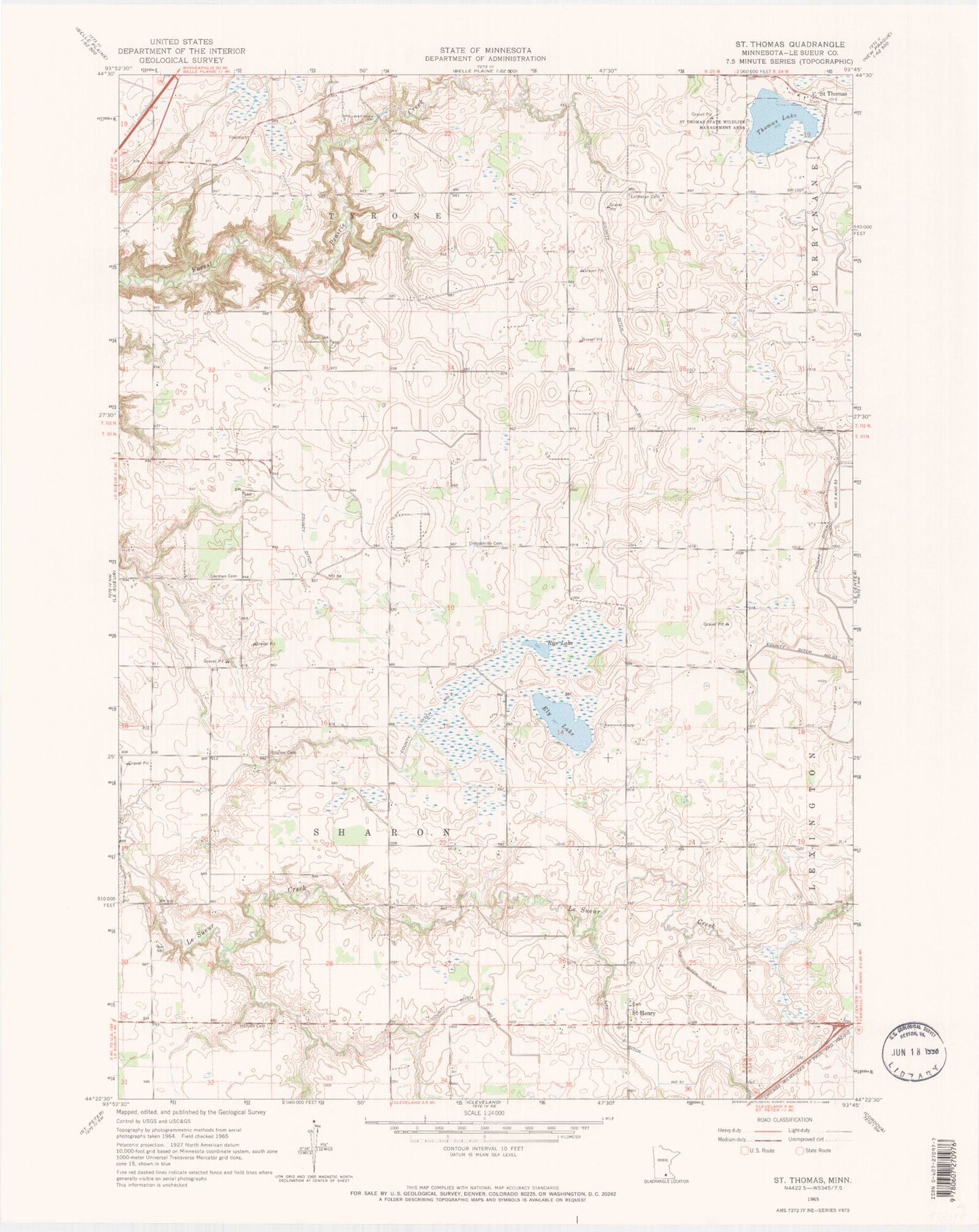 Classic USGS Saint Thomas Minnesota 7.5'x7.5' Topo Map Image