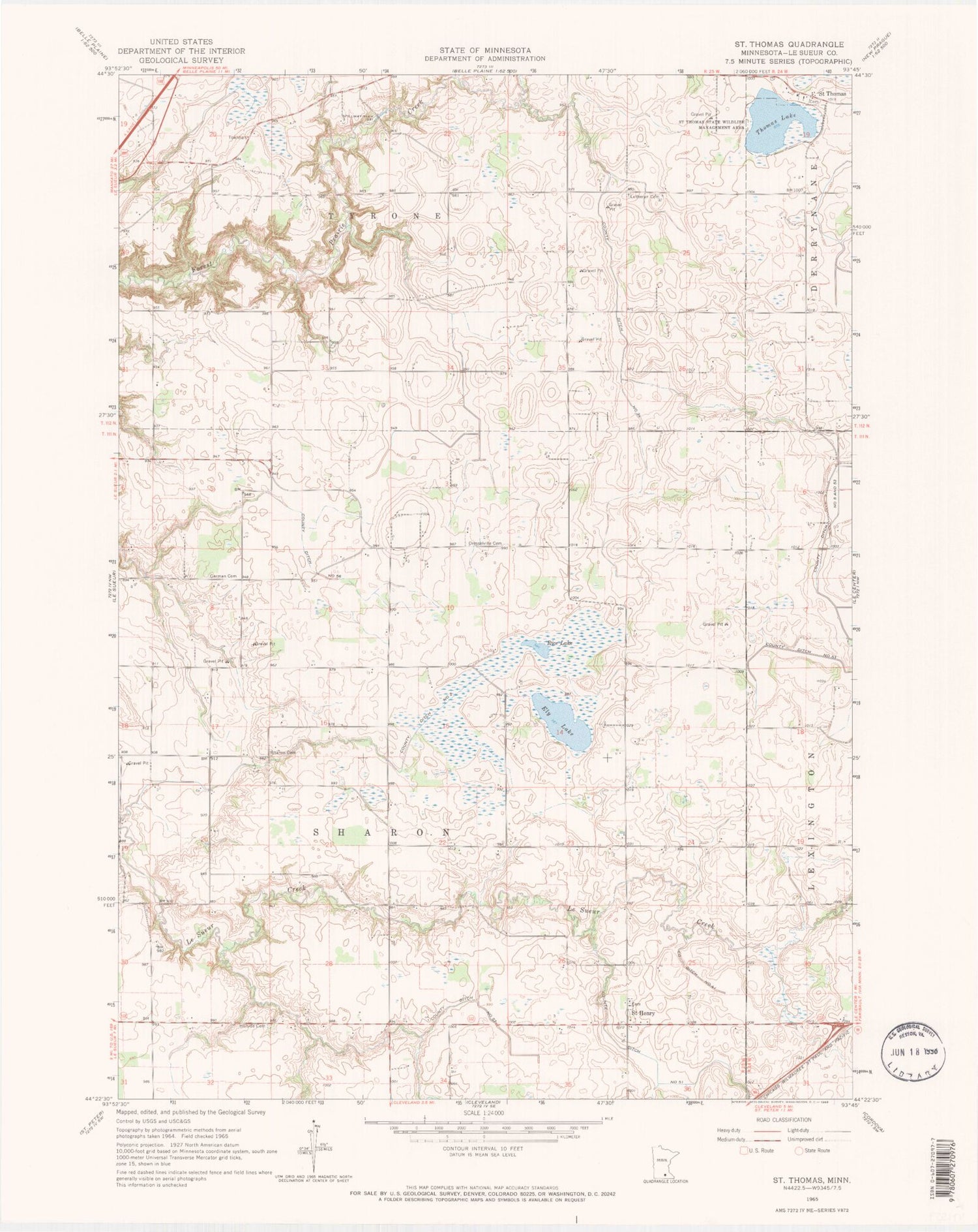 Classic USGS Saint Thomas Minnesota 7.5'x7.5' Topo Map Image