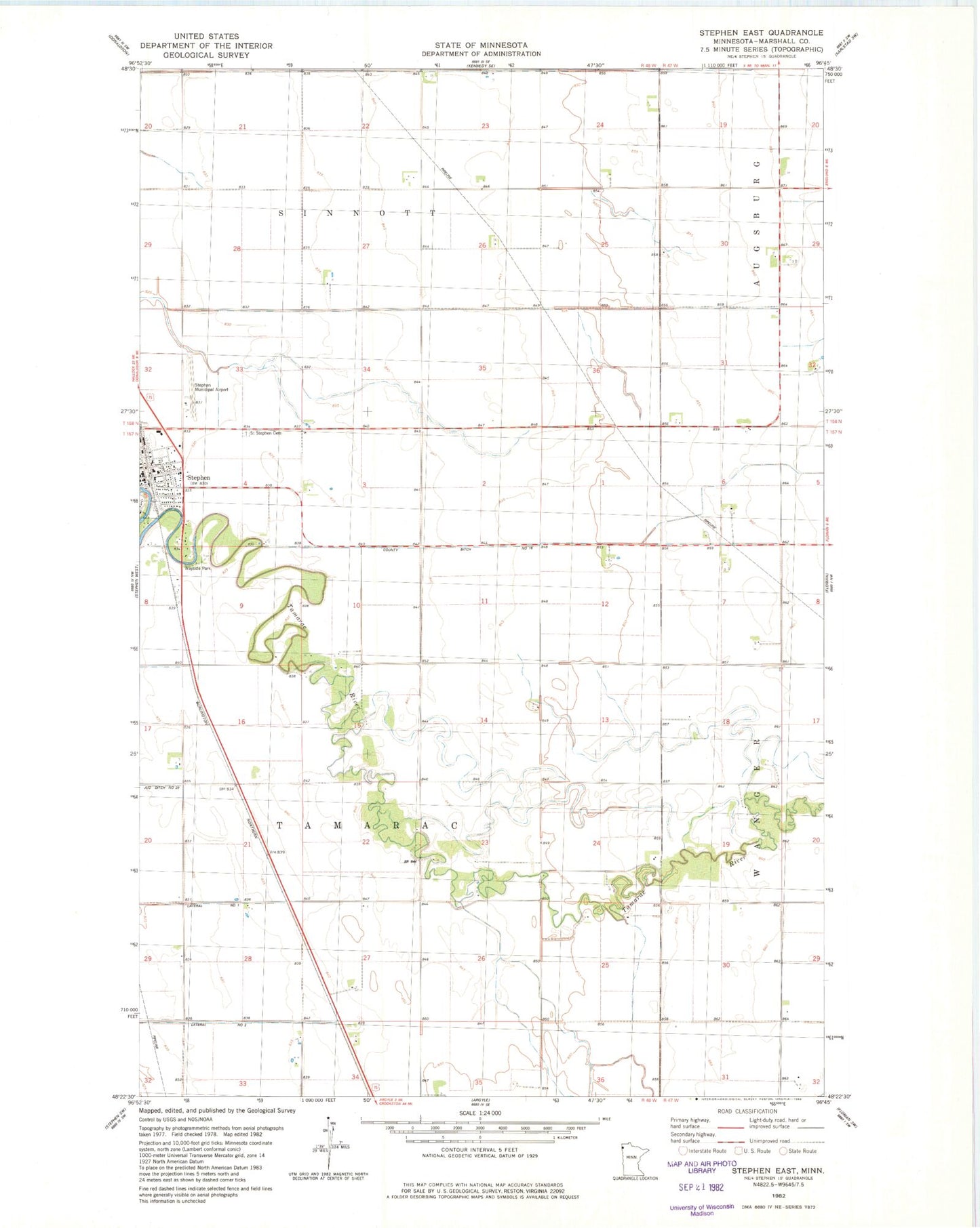 Classic USGS Stephen East Minnesota 7.5'x7.5' Topo Map Image