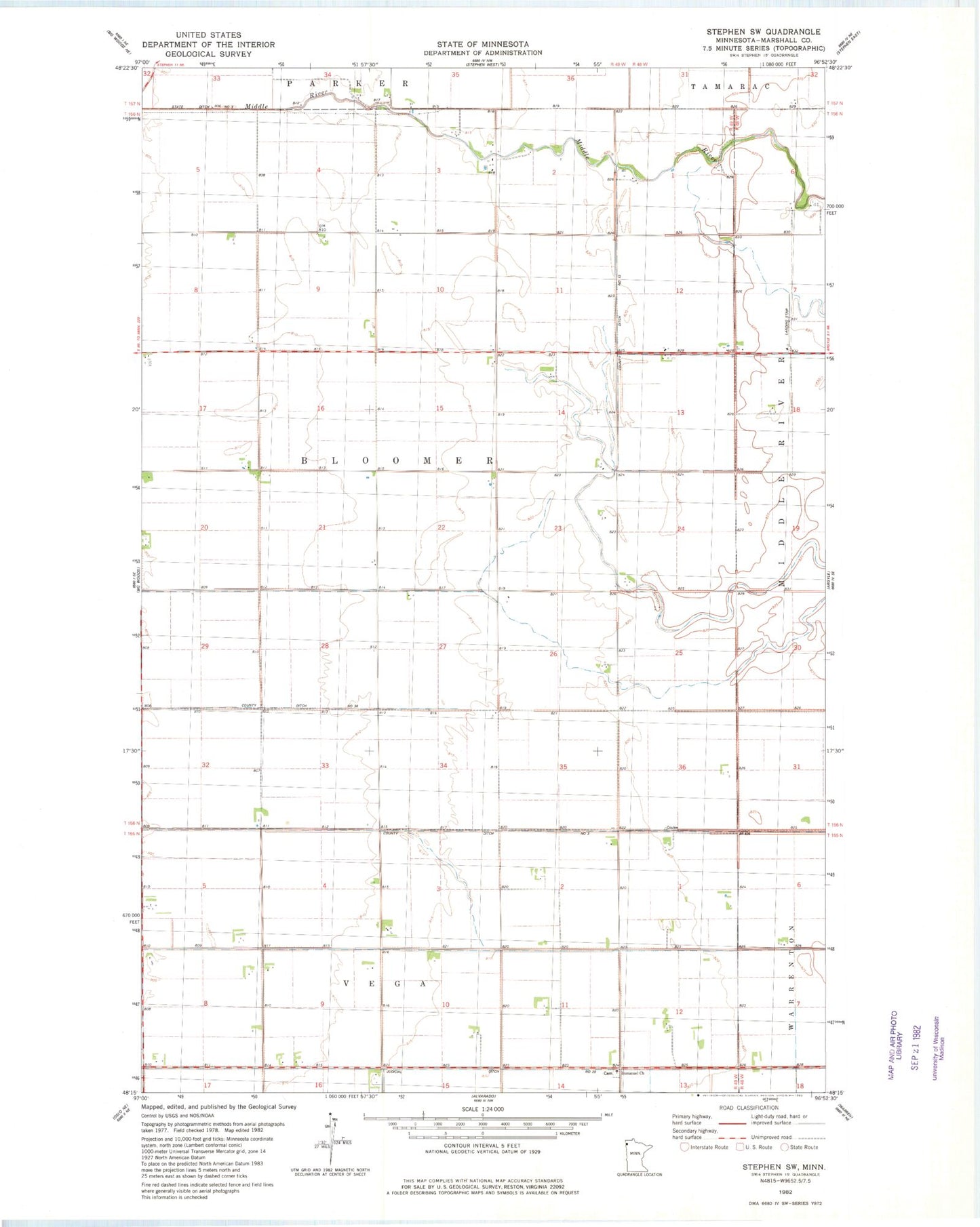 Classic USGS Stephen SW Minnesota 7.5'x7.5' Topo Map Image