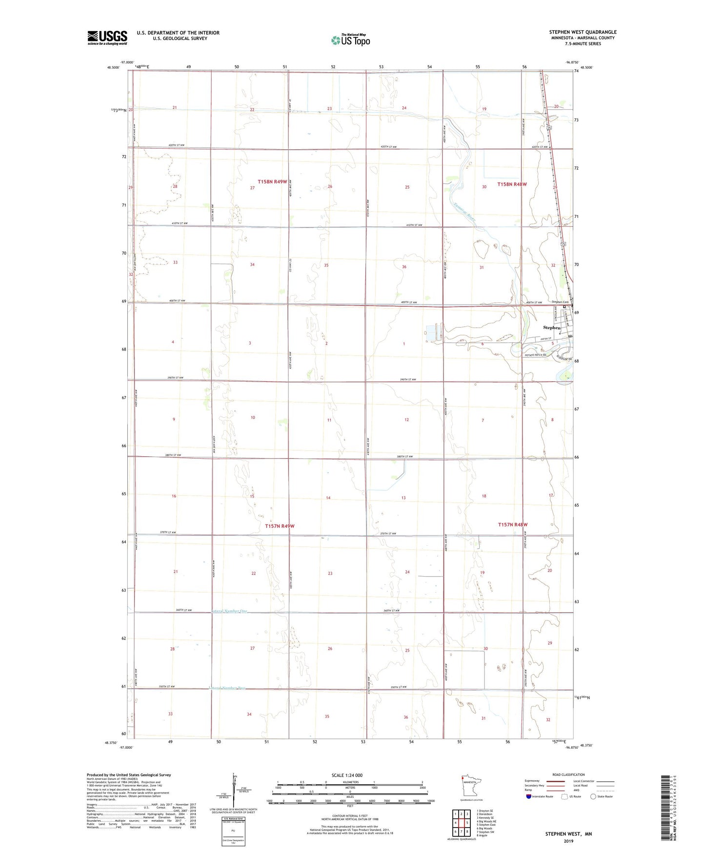 Stephen West Minnesota US Topo Map Image