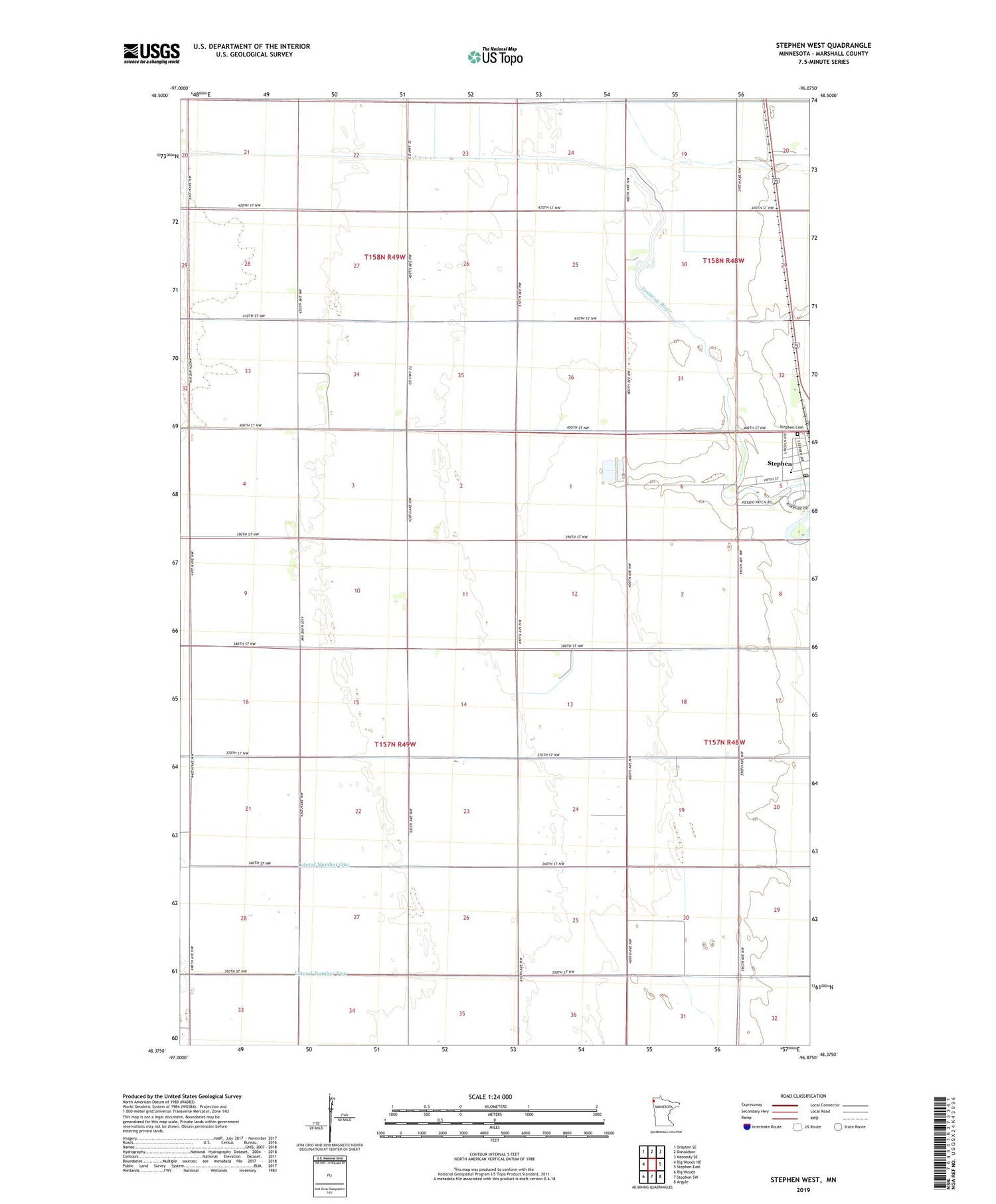 Stephen West Minnesota US Topo Map Image