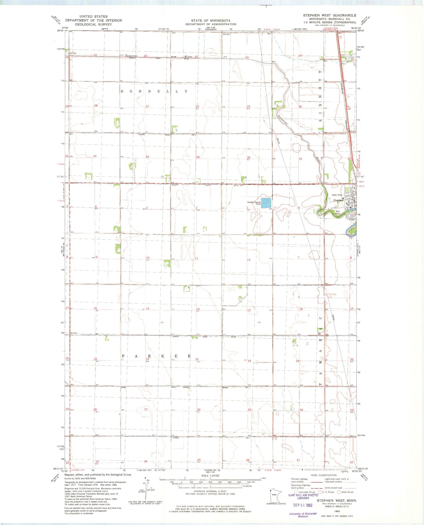 Classic USGS Stephen West Minnesota 7.5'x7.5' Topo Map Image