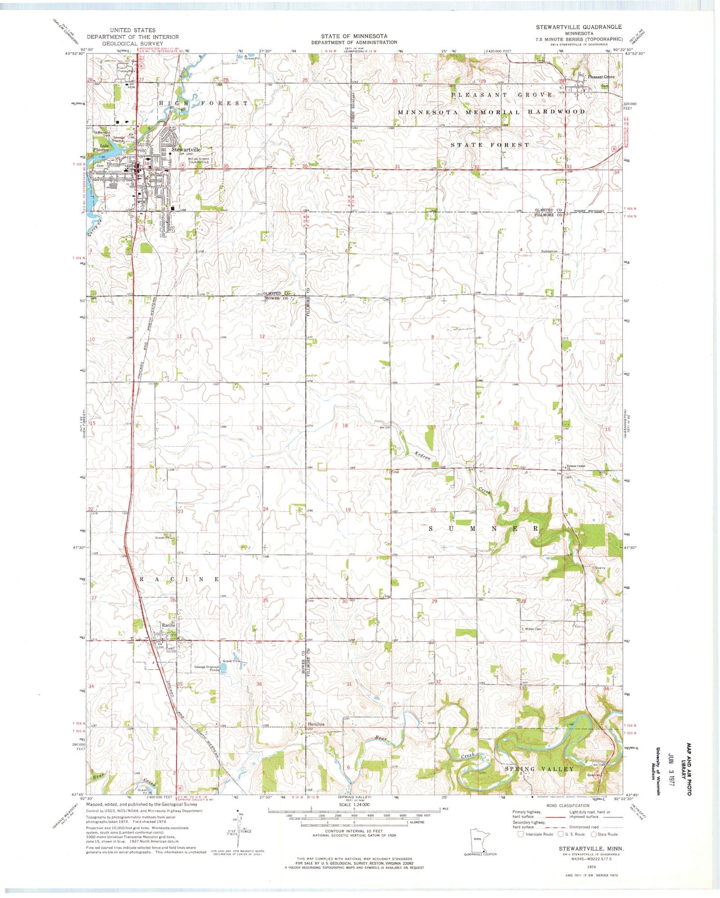 Classic USGS Stewartville Minnesota 7.5'x7.5' Topo Map Image