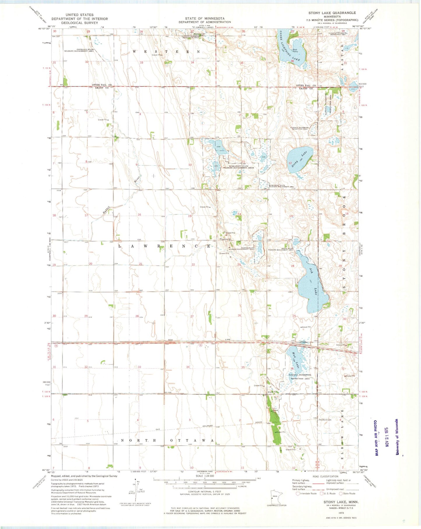 Classic USGS Stony Lake Minnesota 7.5'x7.5' Topo Map Image