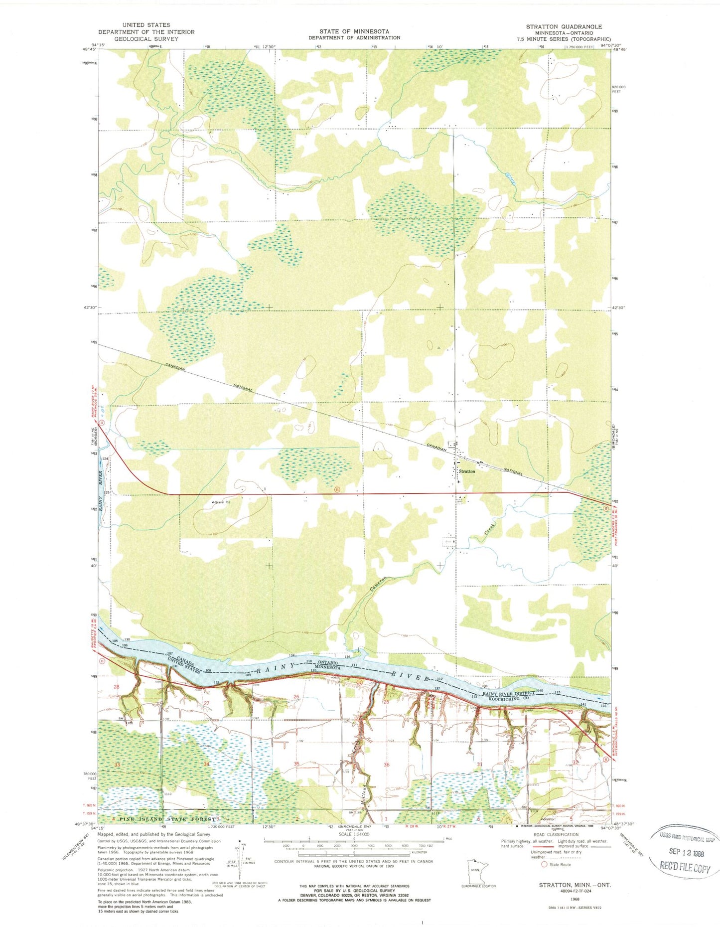Classic USGS Stratton Minnesota 7.5'x7.5' Topo Map Image