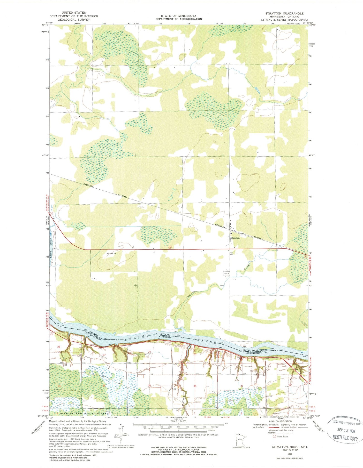 Classic USGS Stratton Minnesota 7.5'x7.5' Topo Map Image