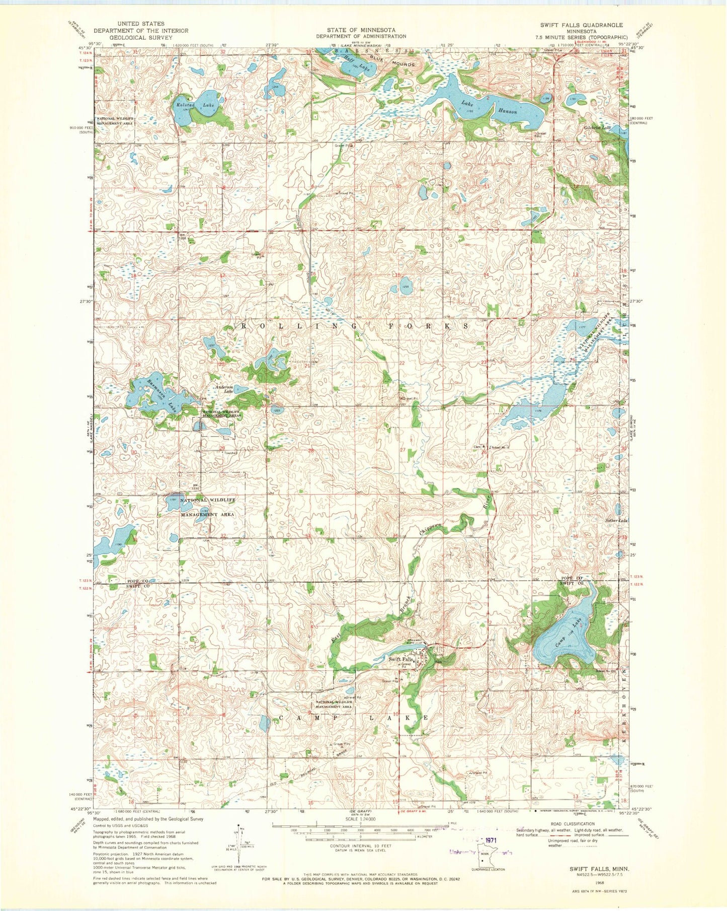 Classic USGS Swift Falls Minnesota 7.5'x7.5' Topo Map Image